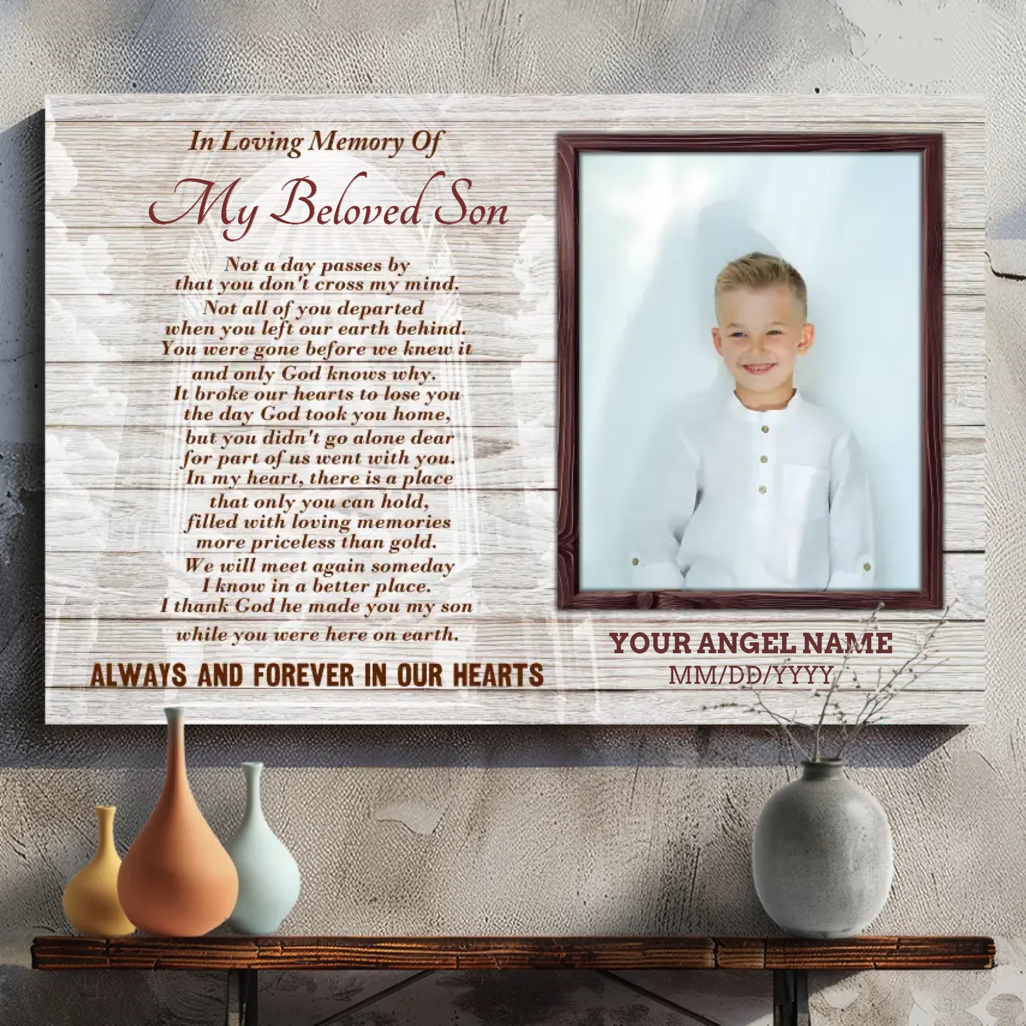 Custom Memorial Canvas for Your Beloved Son - Cherish His Memory