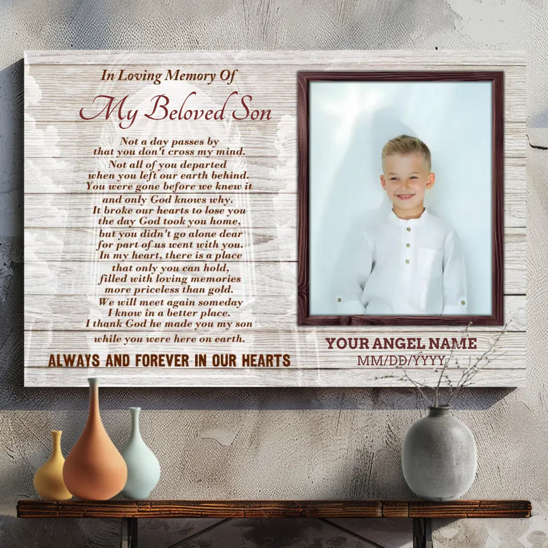 Custom Memorial Canvas for Your Beloved Son - Cherish His Memory