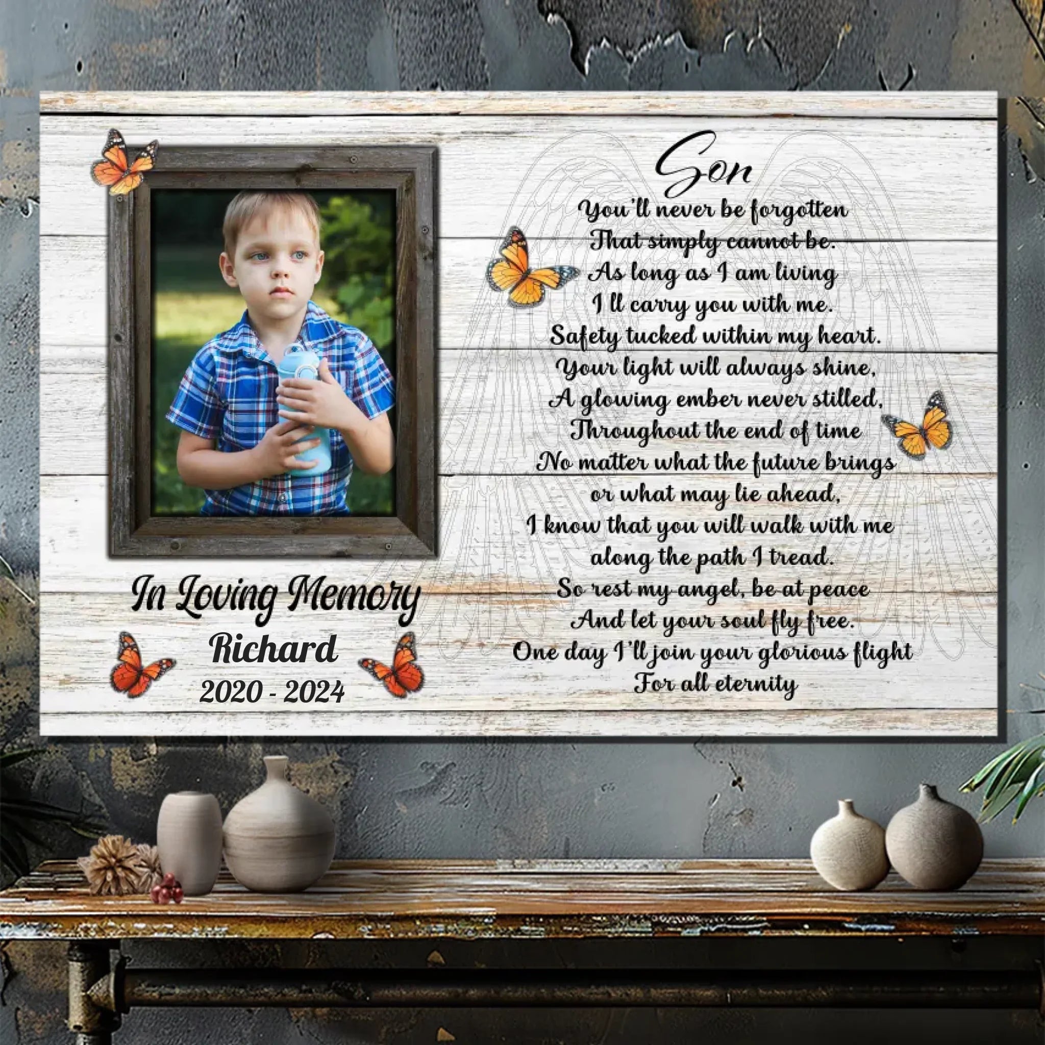 Personalized Son Memorial Canvas – 89Prints | Eternal Tribute to a Beloved Son