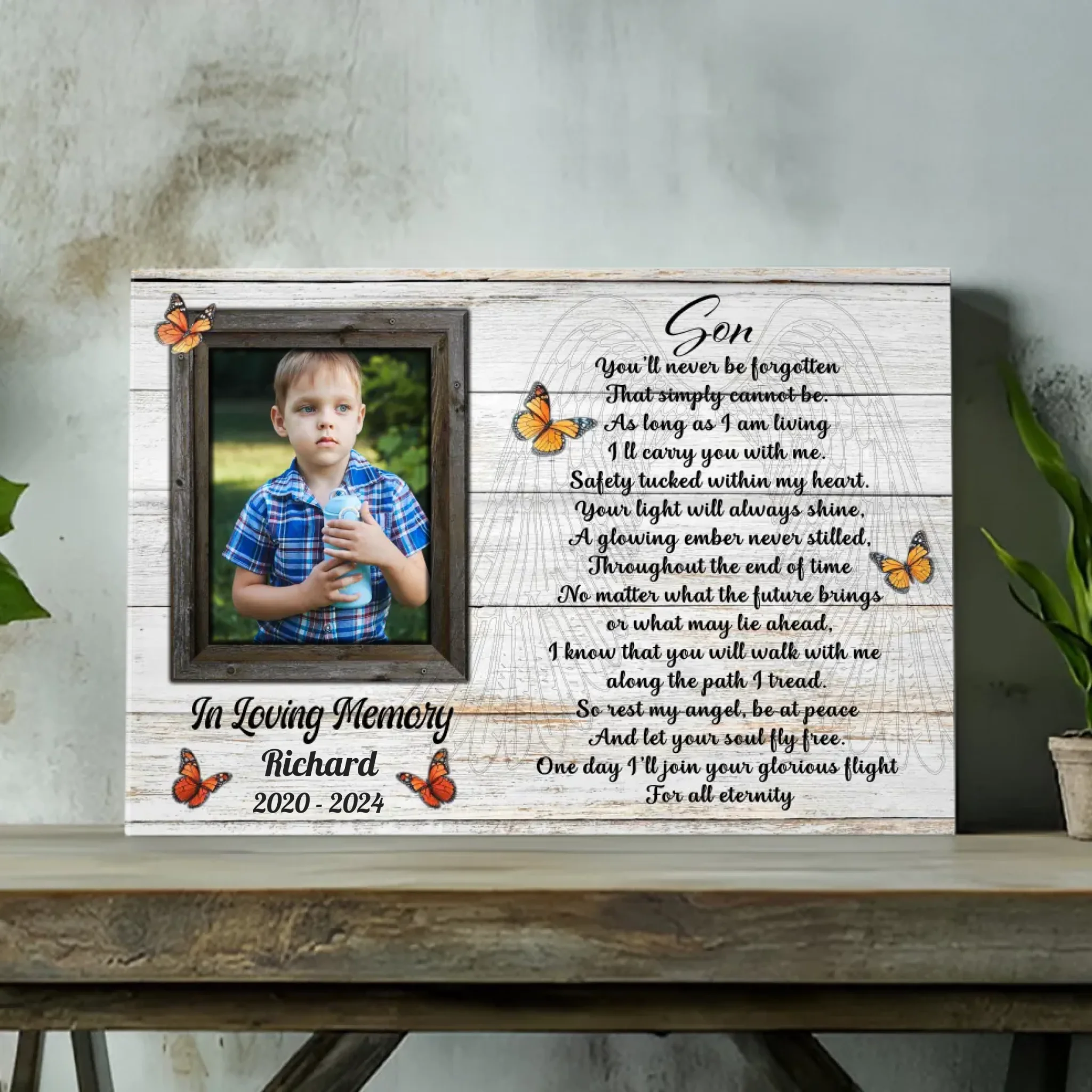 Personalized Son Memorial Canvas – 89Prints | Eternal Tribute to a Beloved Son