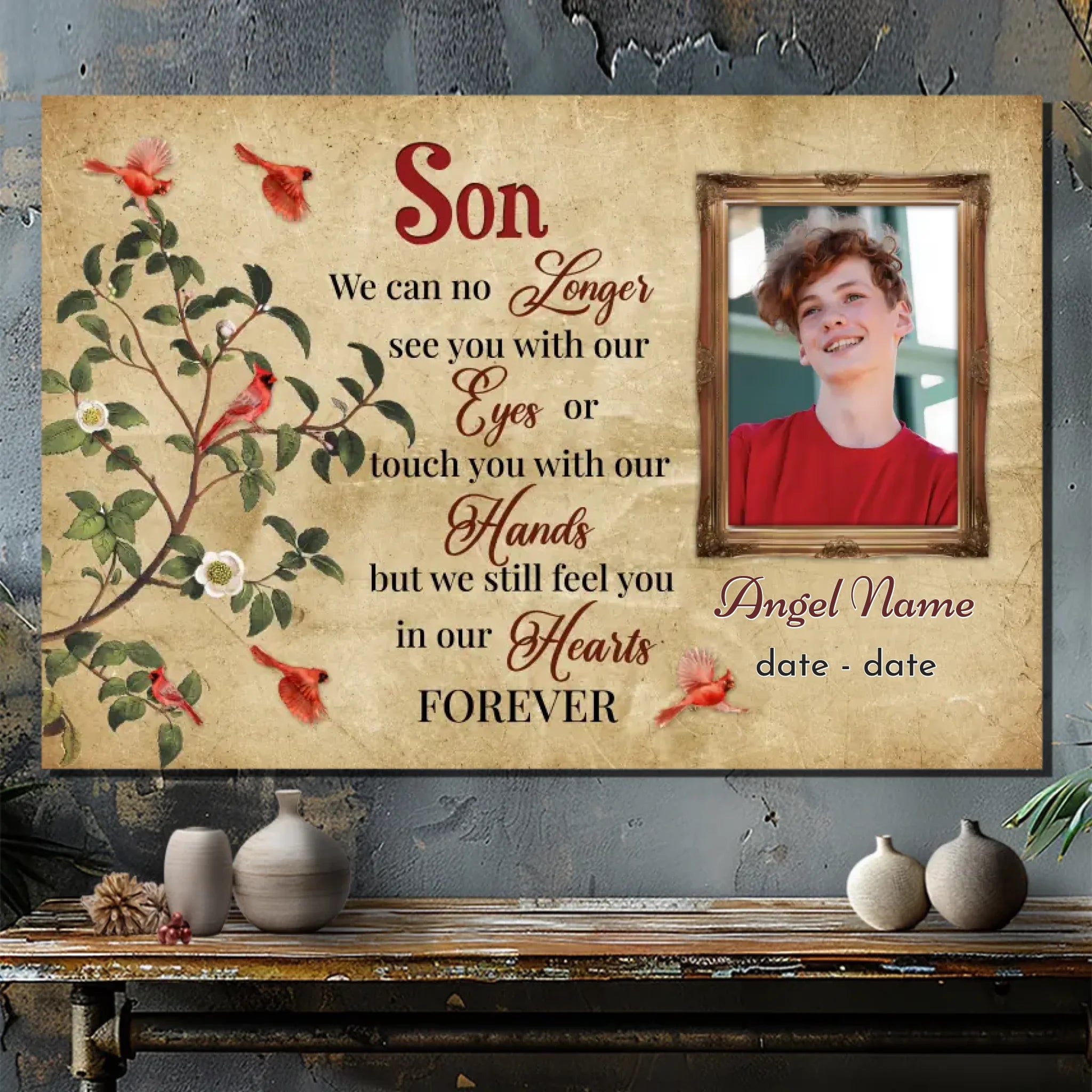 Forever in Our Hearts – Personalized Son Memorial Canvas | 89Prints