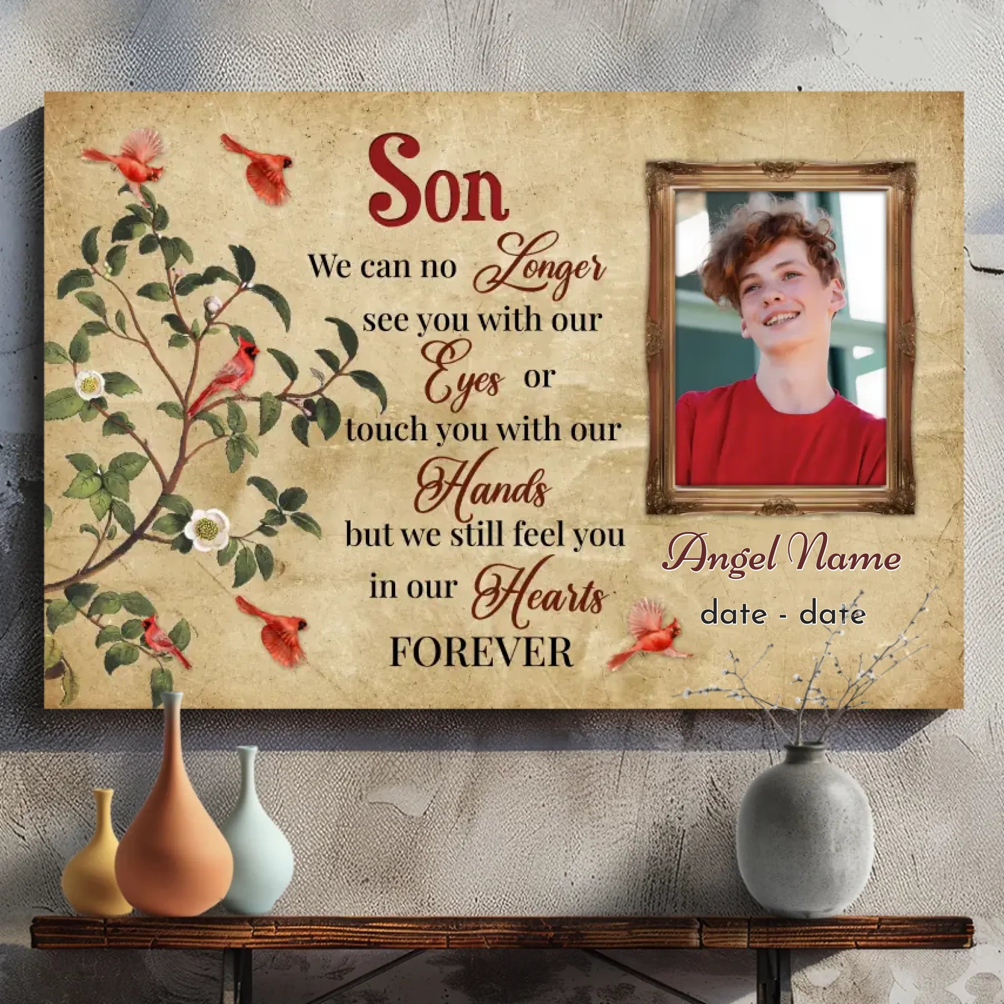 Forever in Our Hearts – Personalized Son Memorial Canvas | 89Prints