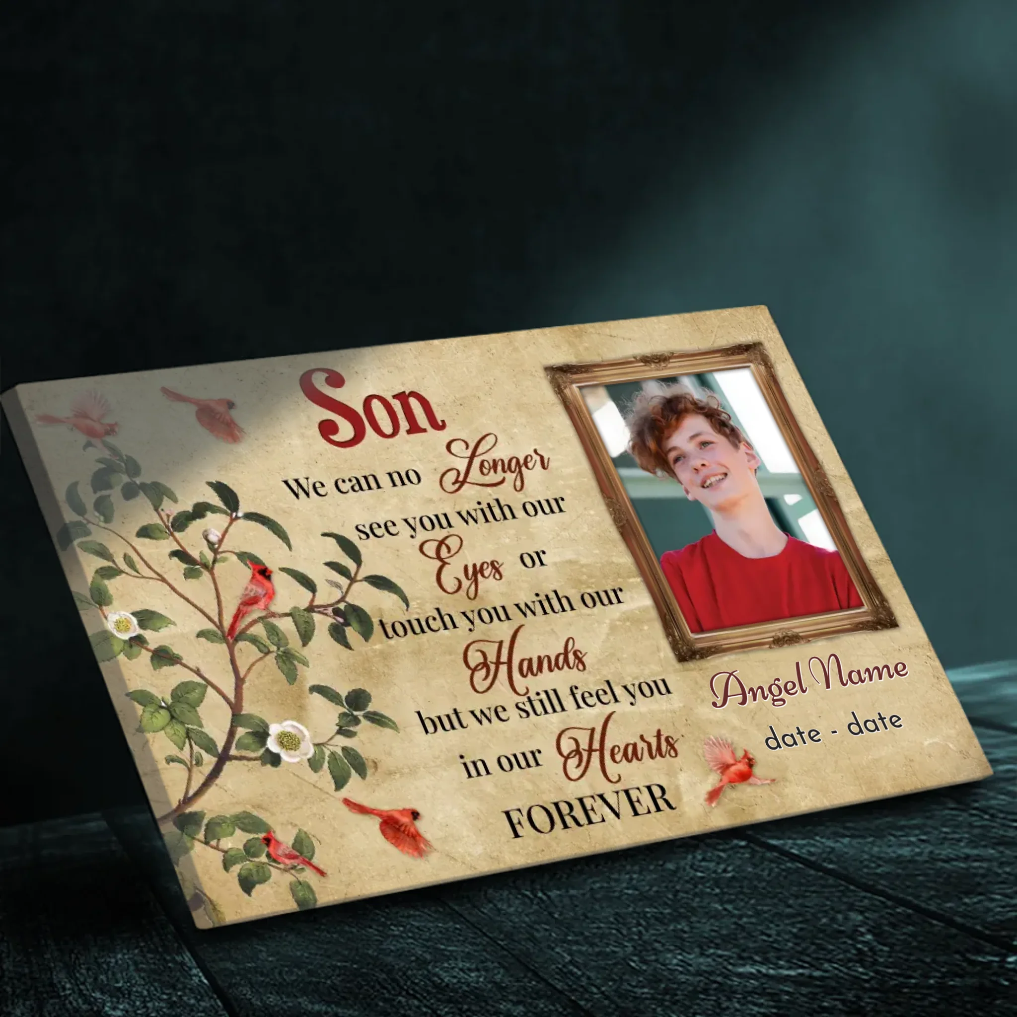 Forever in Our Hearts – Personalized Son Memorial Canvas | 89Prints