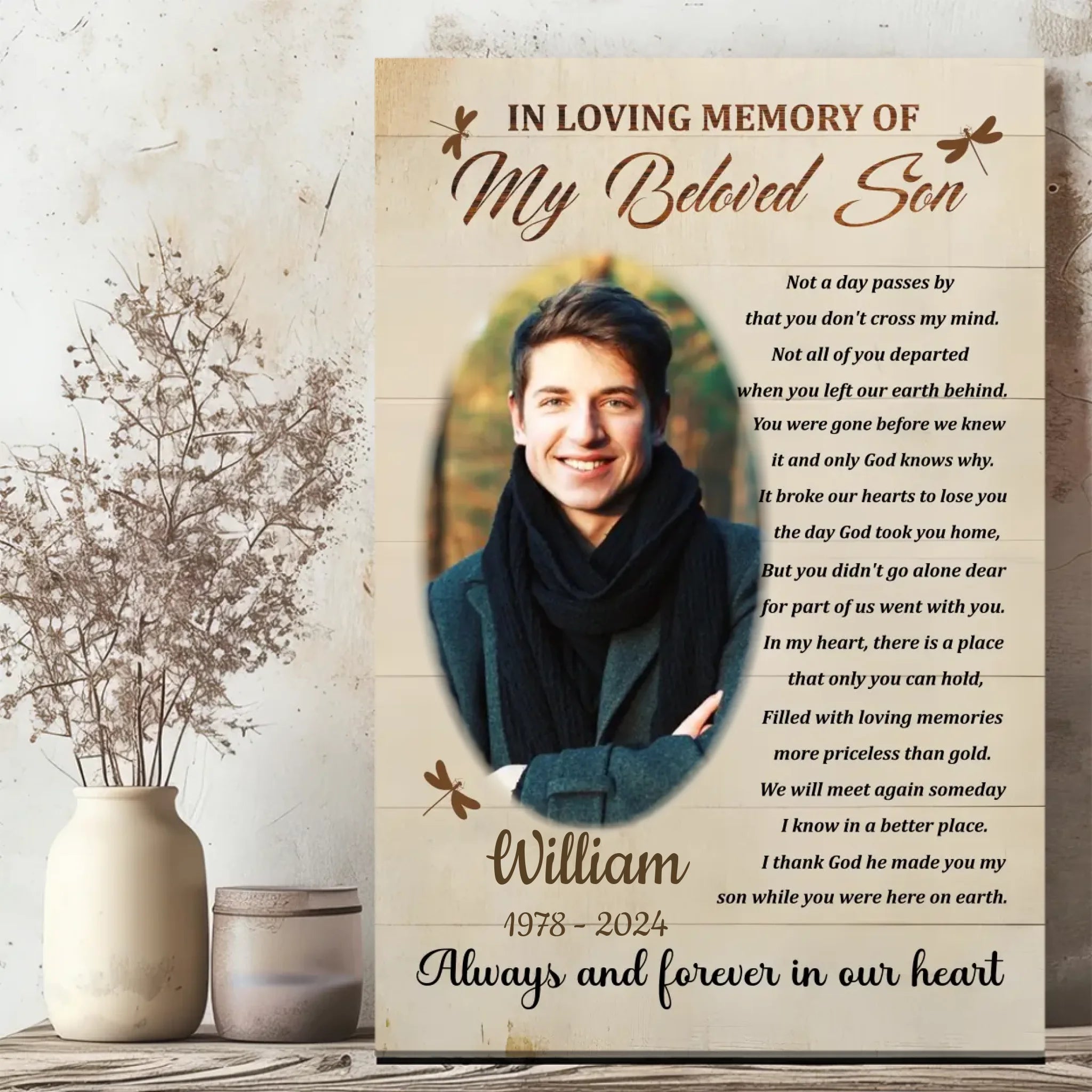 Touching Memorial Canvas for Your Beloved Son | Personalized Tribute | 89Prints