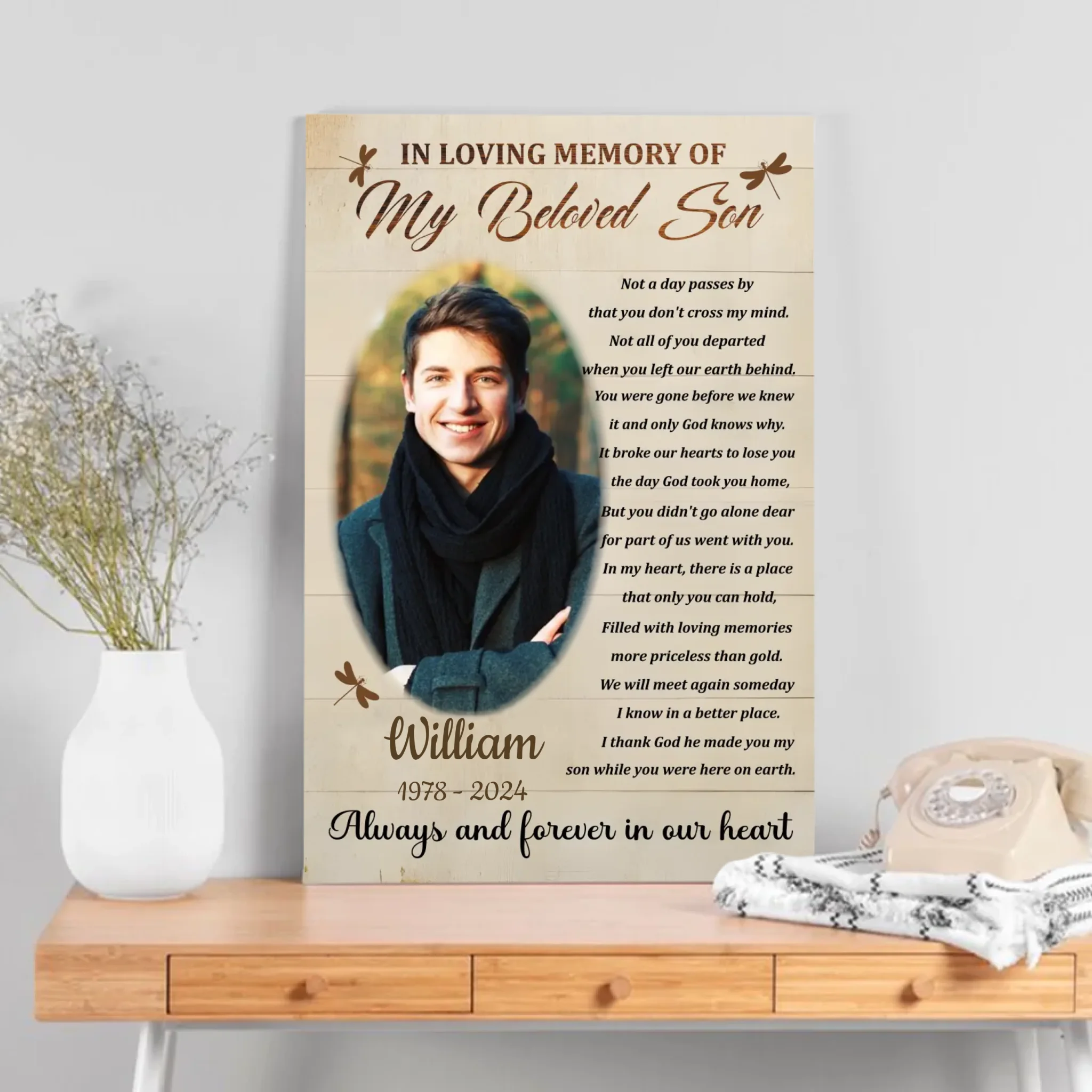 Touching Memorial Canvas for Your Beloved Son | Personalized Tribute | 89Prints
