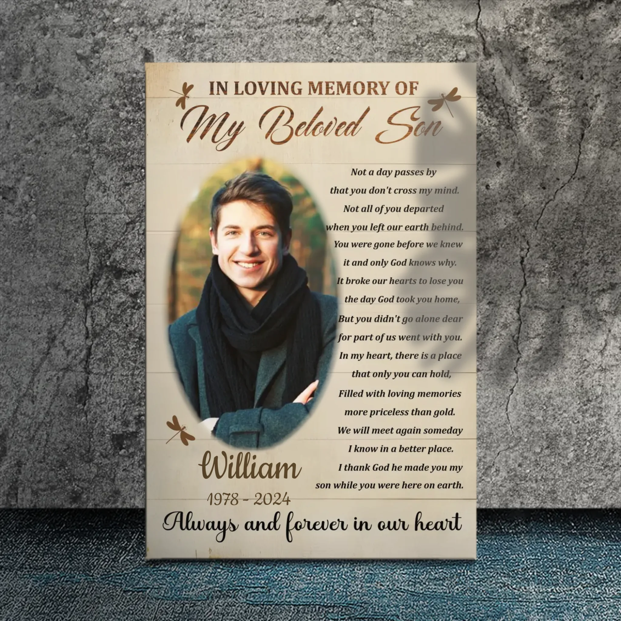 Touching Memorial Canvas for Your Beloved Son | Personalized Tribute | 89Prints