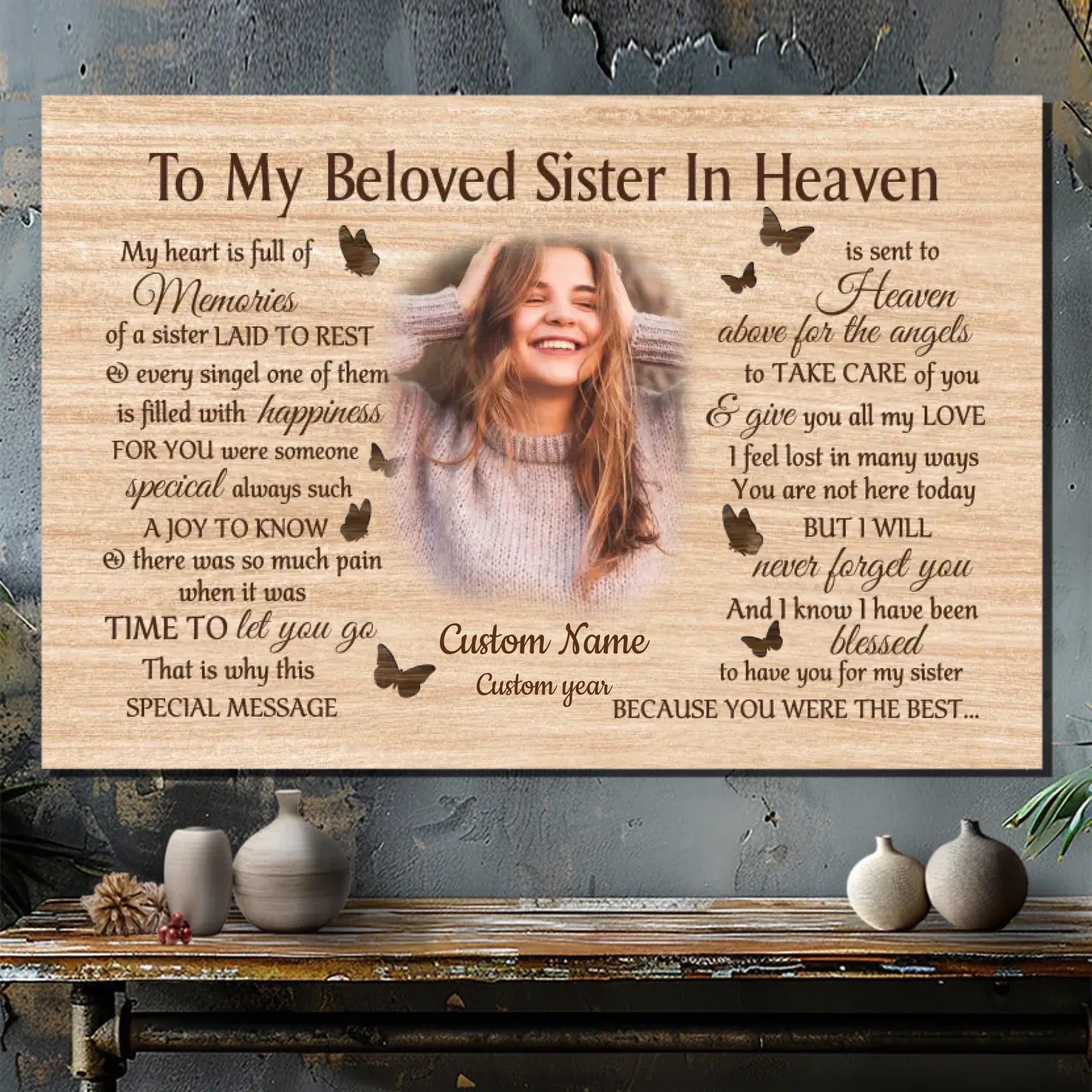 Customizable Canvas for Sister in Heaven – Heartfelt Tribute from 89Prints