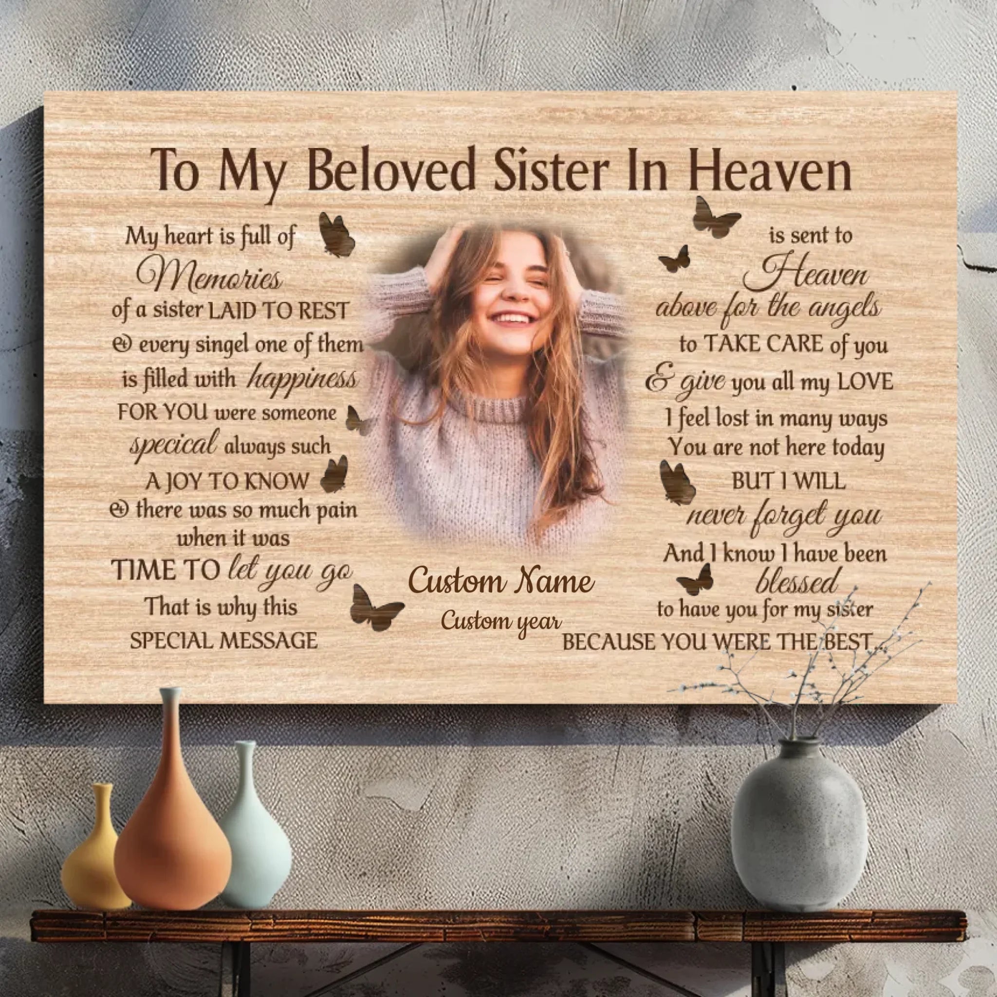 Customizable Canvas for Sister in Heaven – Heartfelt Tribute from 89Prints