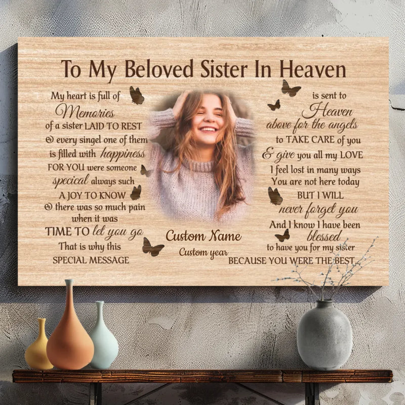Customizable Canvas for Sister in Heaven – Heartfelt Tribute from 89Prints