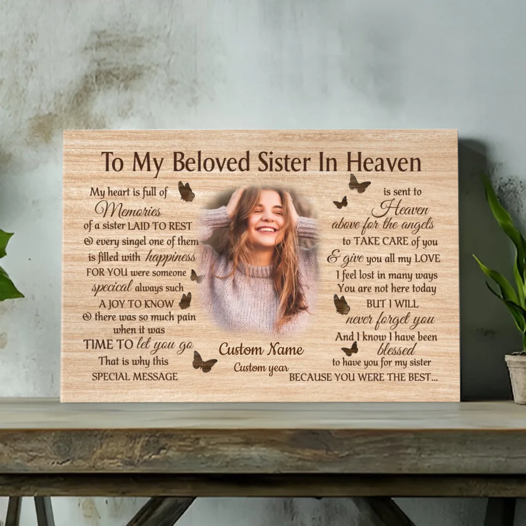 Customizable Canvas for Sister in Heaven – Heartfelt Tribute from 89Prints