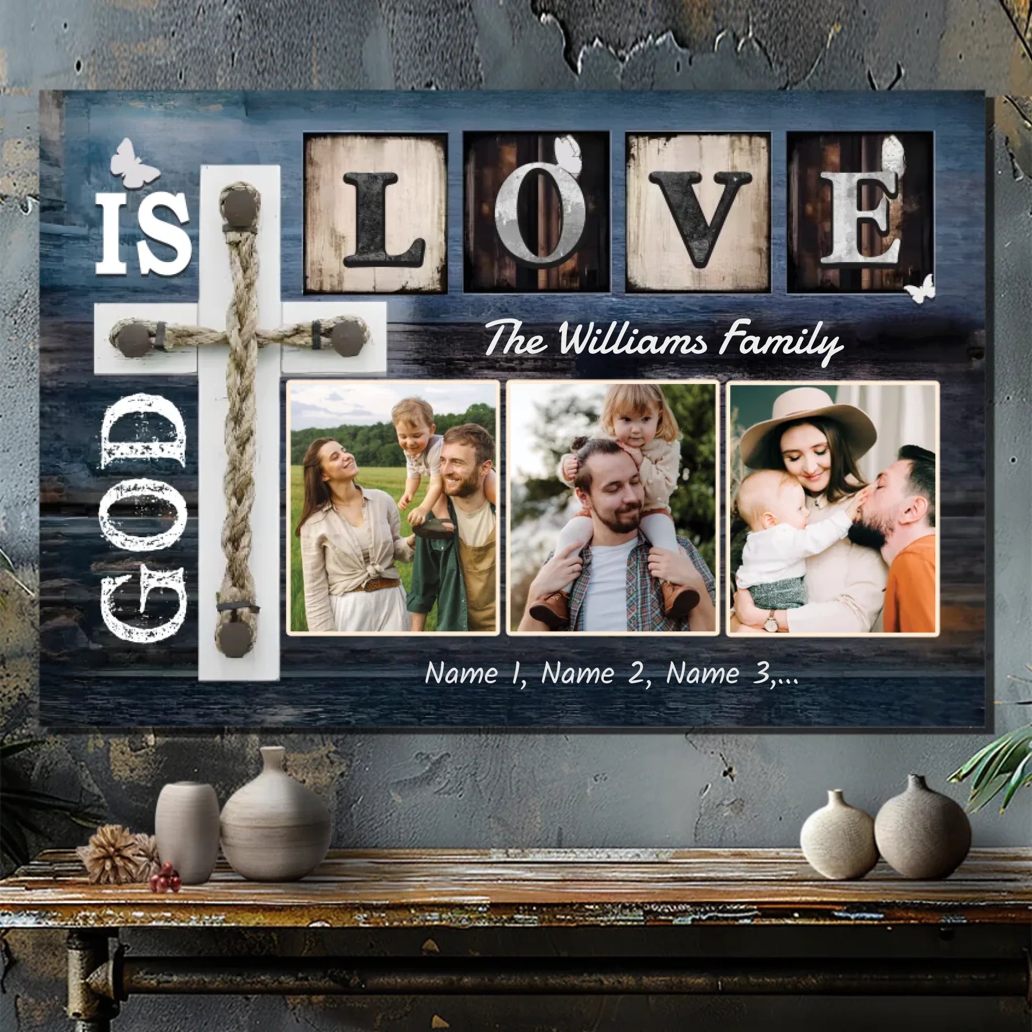 Personalized 'God is Love' Family Canvas - Custom Names & Photos