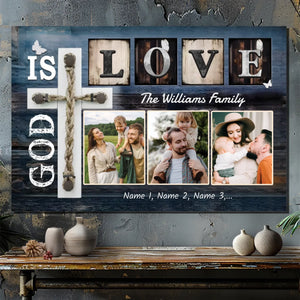 Personalized 'God is Love' Family Canvas - Custom Names & Photos