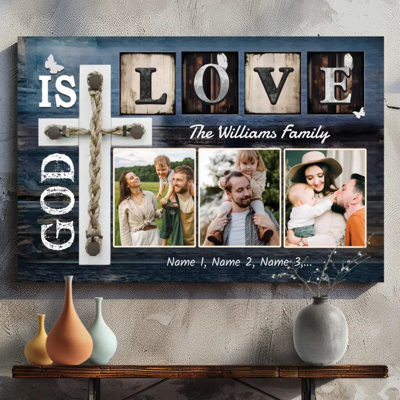 Personalized 'God is Love' Family Canvas - Custom Names & Photos