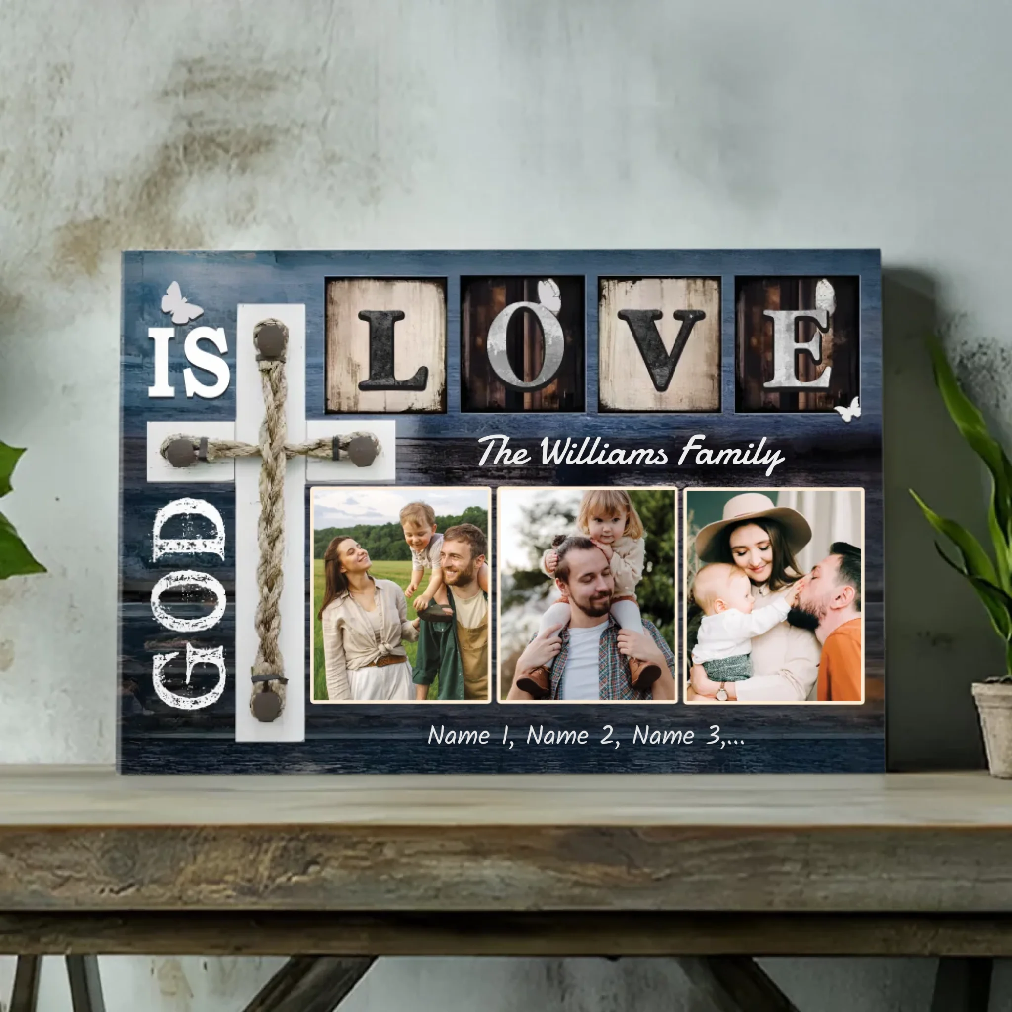 Personalized 'God is Love' Family Canvas - Custom Names & Photos