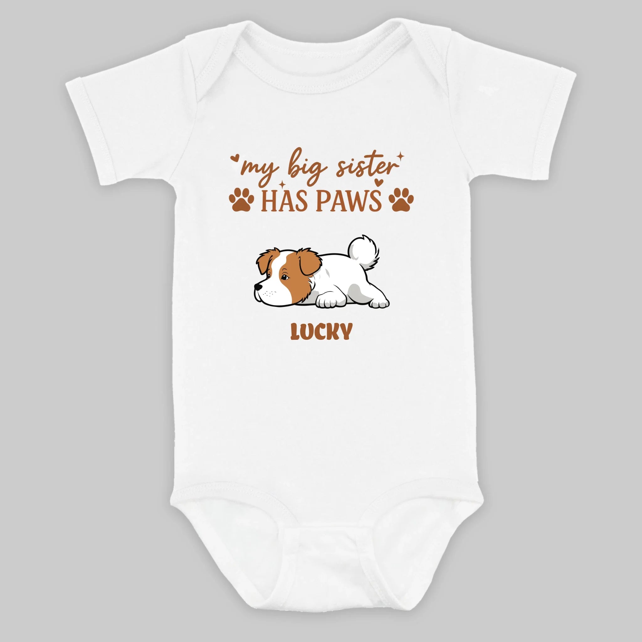 My Big Sister Has Paws Baby Onesie – Personalized Dog Lover Gift for Baby - 89Prints