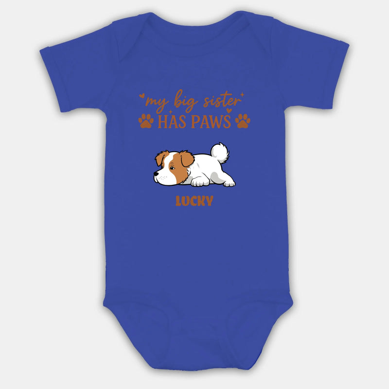 My Big Sister Has Paws Baby Onesie – Personalized Dog Lover Gift for Baby - 89Prints