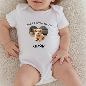 Personalized Baby Onesie - Loved & Protected by My Dog - 89Prints