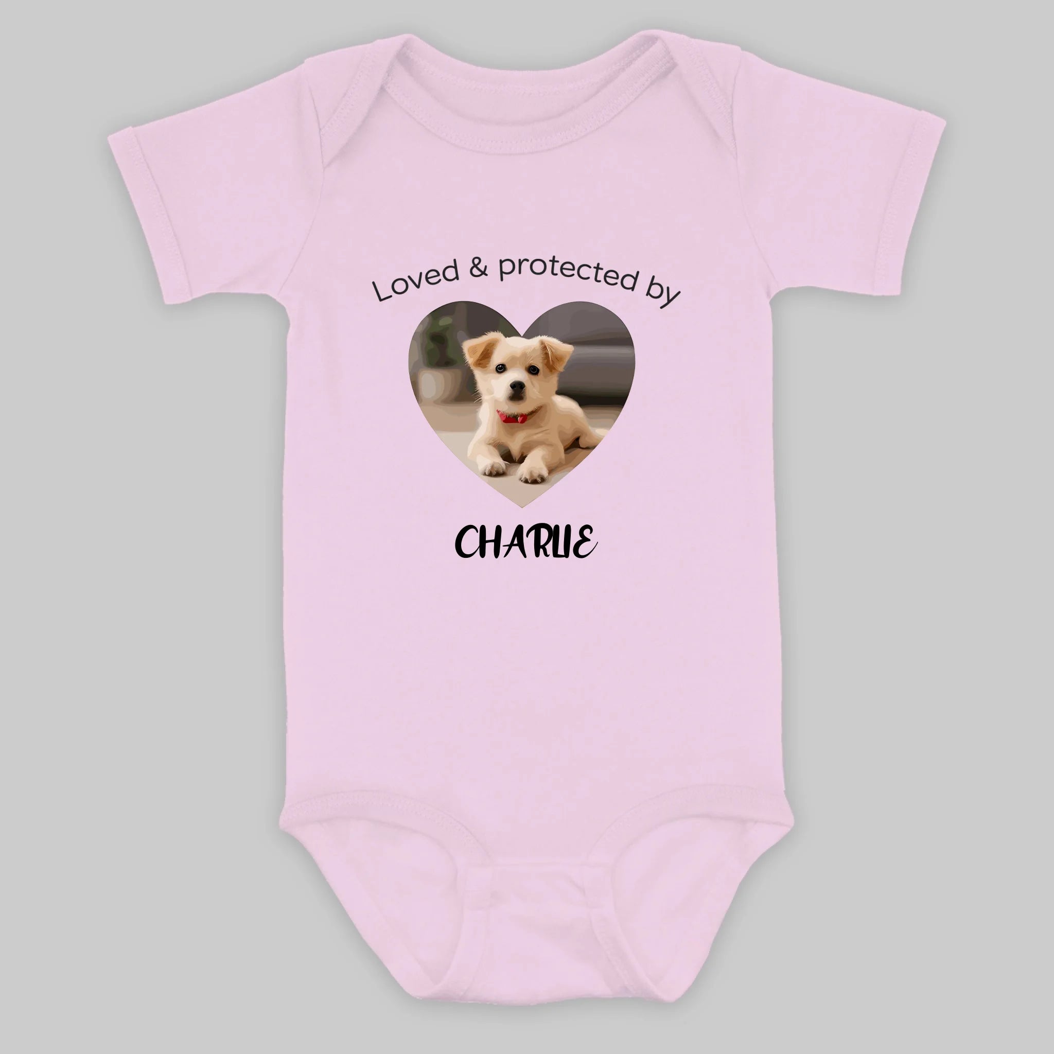 Personalized Baby Onesie - Loved & Protected by My Dog - 89Prints