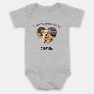 Personalized Baby Onesie - Loved & Protected by My Dog - 89Prints