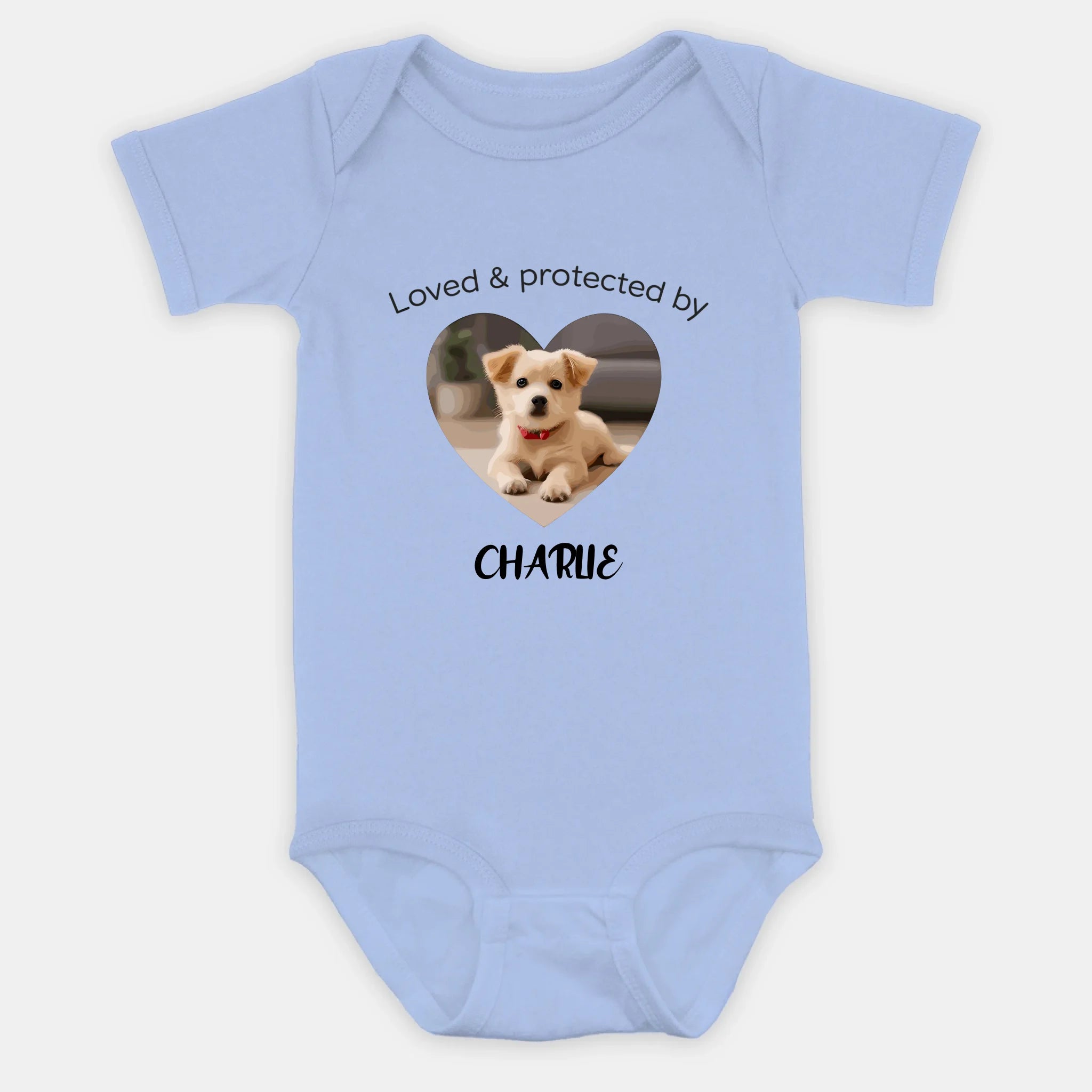 Personalized Baby Onesie - Loved & Protected by My Dog - 89Prints