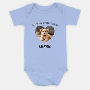 Personalized Baby Onesie - Loved & Protected by My Dog - 89Prints
