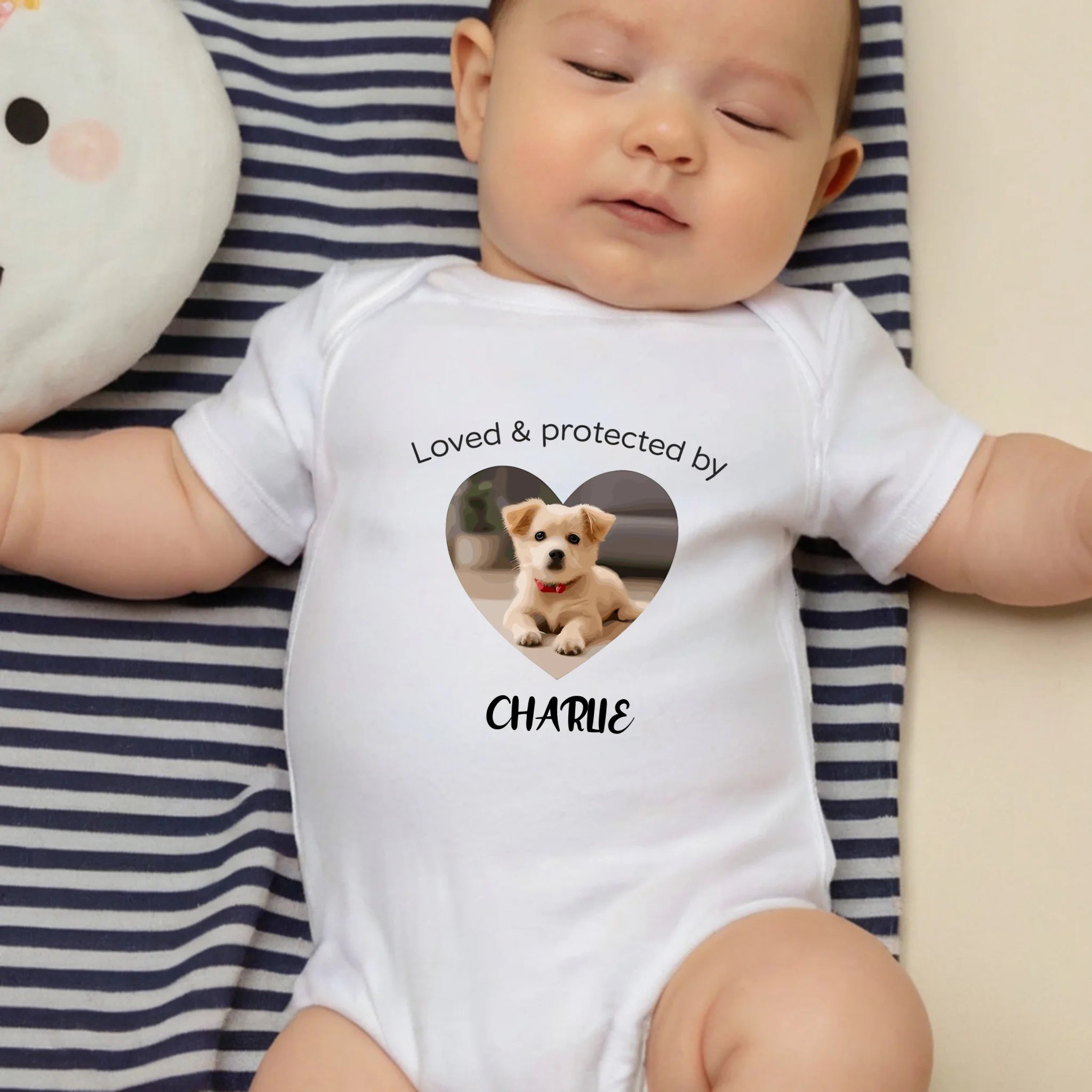 Personalized Baby Onesie - Loved & Protected by My Dog - 89Prints