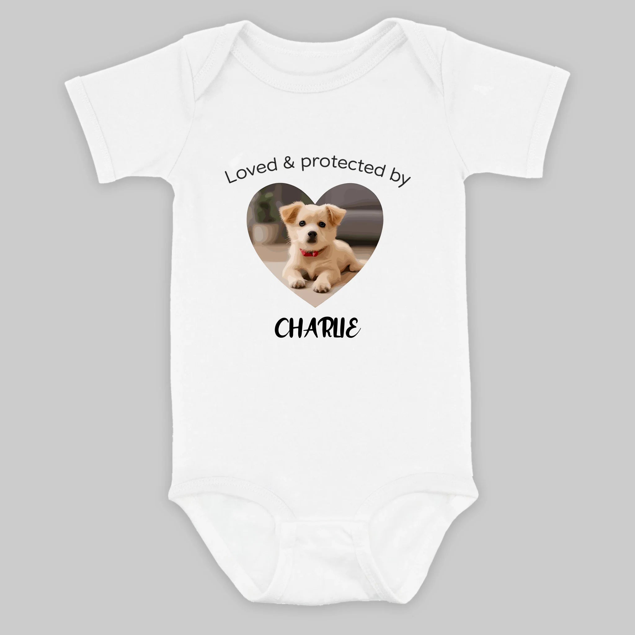 Personalized Baby Onesie - Loved & Protected by My Dog - 89Prints