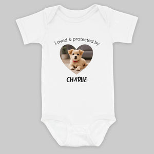 Personalized Baby Onesie - Loved & Protected by My Dog - 89Prints
