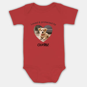 Personalized Baby Onesie - Loved & Protected by My Dog - 89Prints