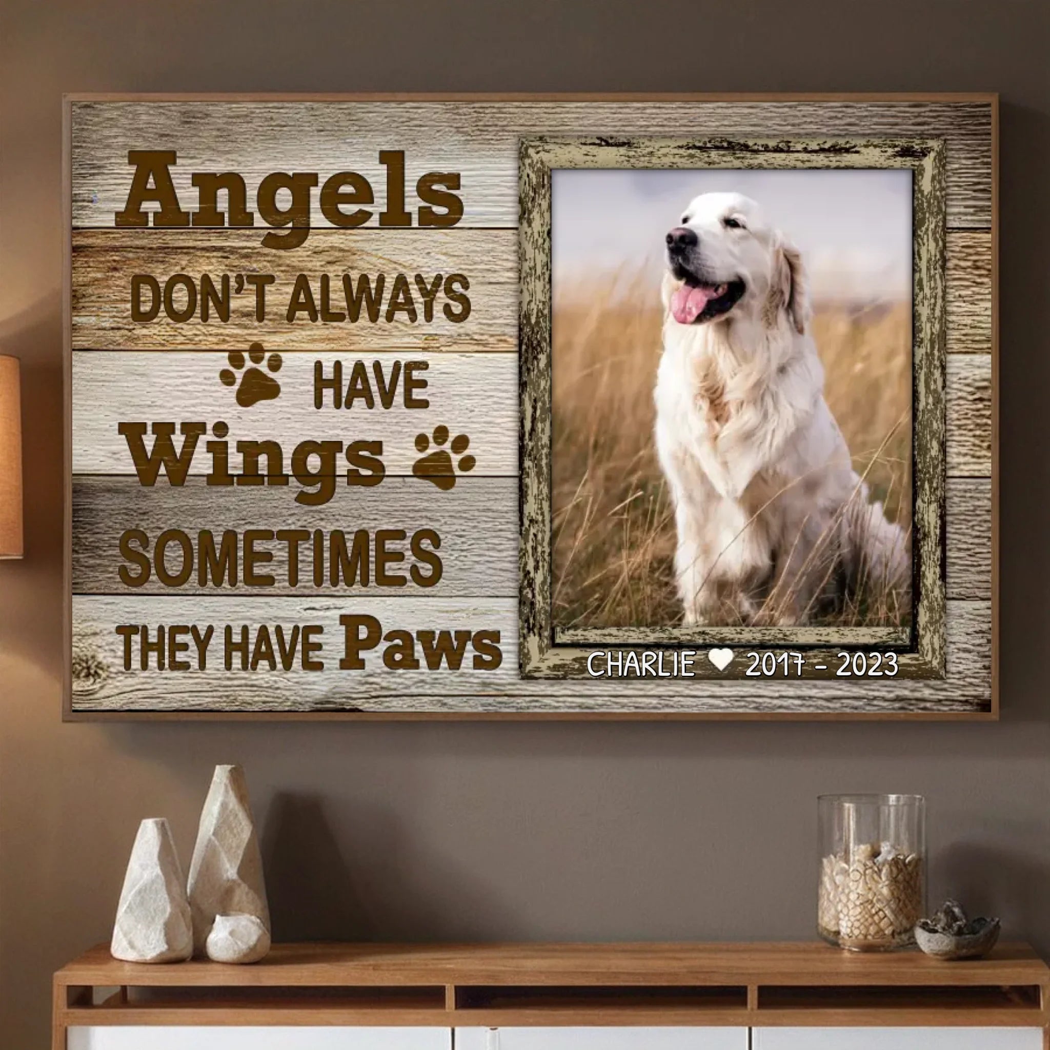 89Prints-Custom Dog Memorial Poster – 'Angels Have Paws' Personalized with Name and Dates