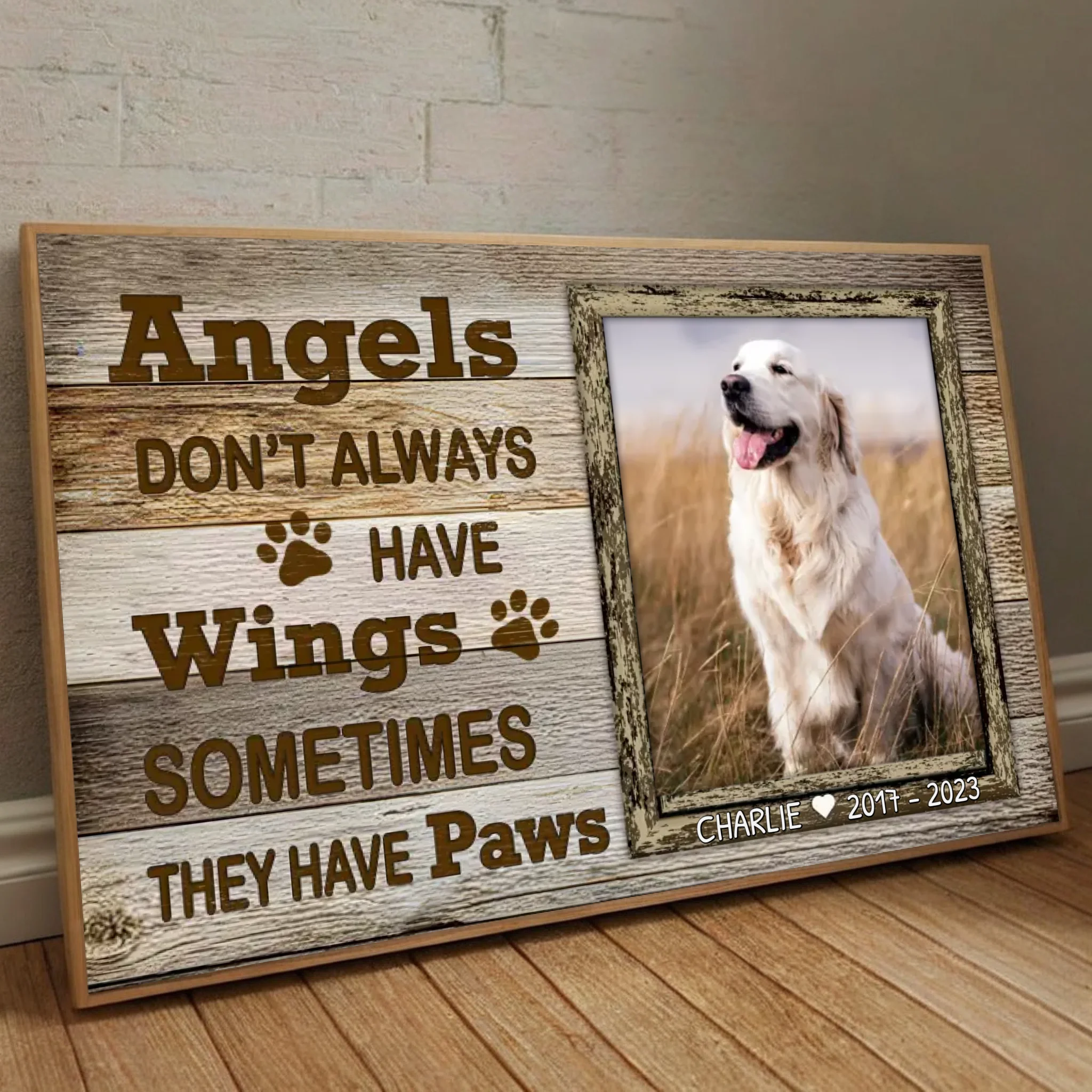 89Prints-Custom Dog Memorial Poster – 'Angels Have Paws' Personalized with Name and Dates