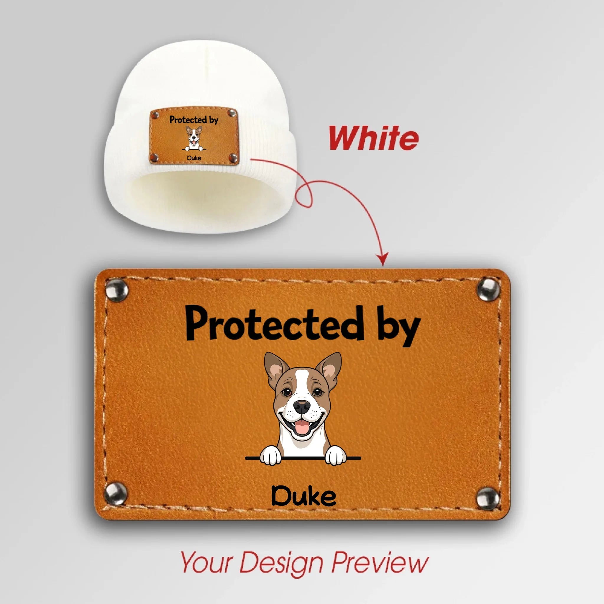 “Protected by My Dog” Beanie – Custom Name Leather Patch - 89Prints