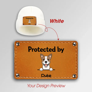 “Protected by My Dog” Beanie – Custom Name Leather Patch - 89Prints
