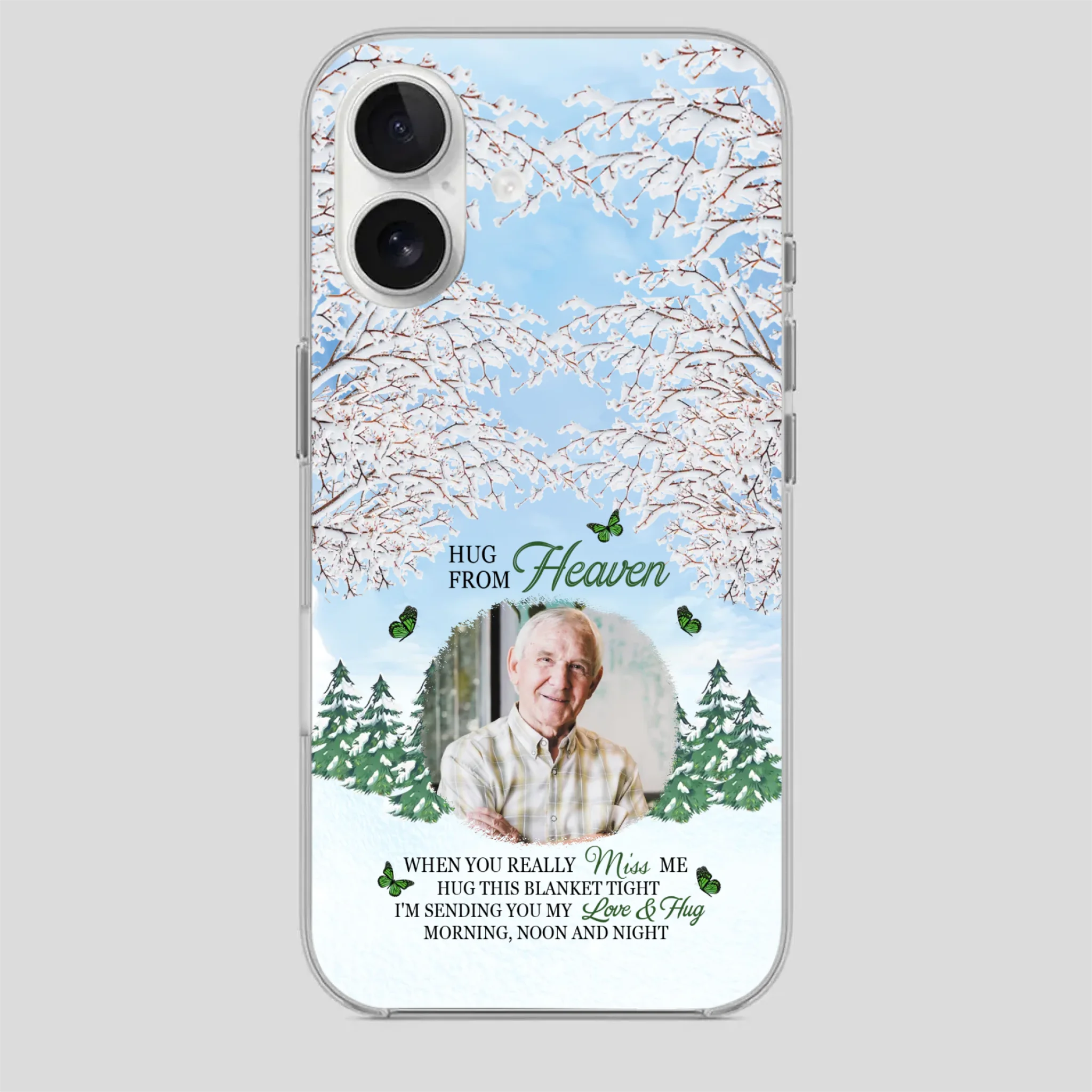 Heavenly Hug Grandpa Phone Case – Personalized Memorial Gift with Green Butterflies - 89Prints