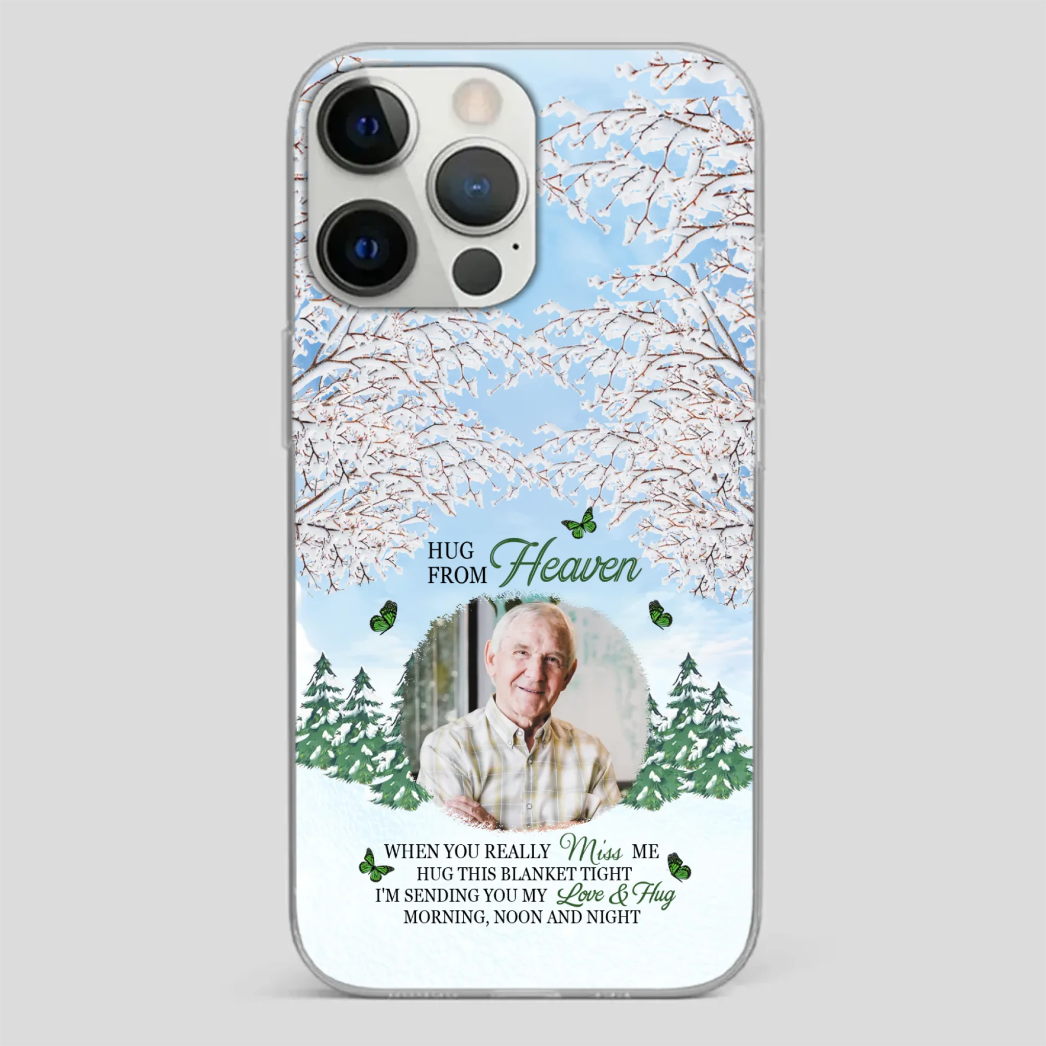 Heavenly Hug Grandpa Phone Case – Personalized Memorial Gift with Green Butterflies - 89Prints