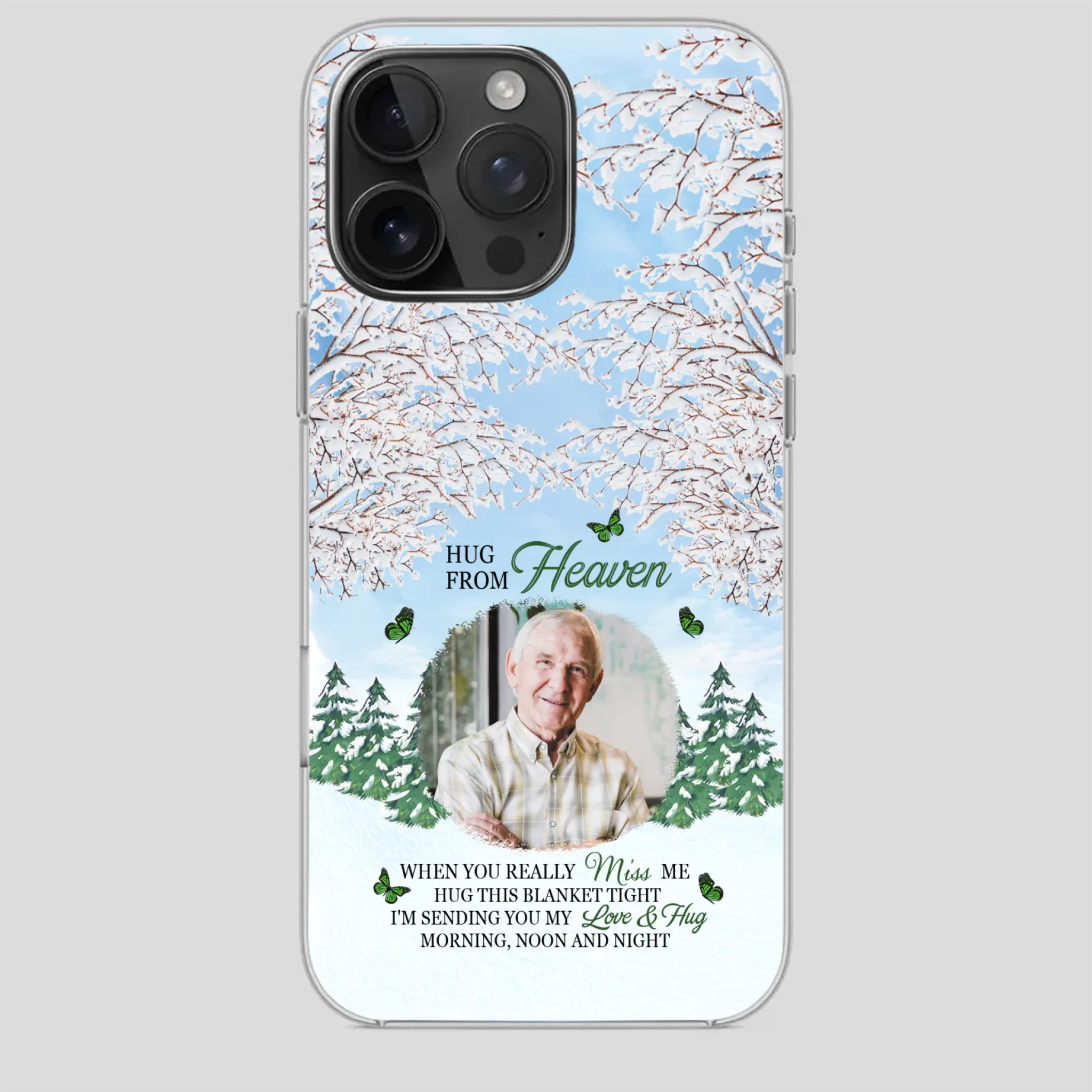 Heavenly Hug Grandpa Phone Case – Personalized Memorial Gift with Green Butterflies - 89Prints
