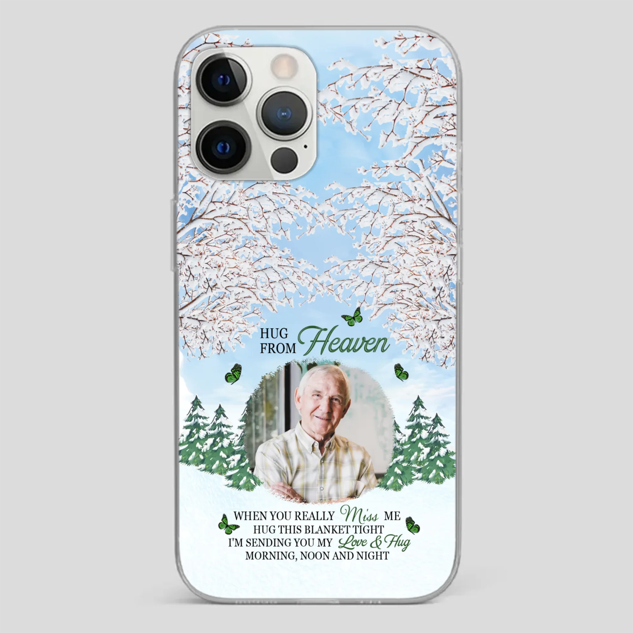 Heavenly Hug Grandpa Phone Case – Personalized Memorial Gift with Green Butterflies - 89Prints