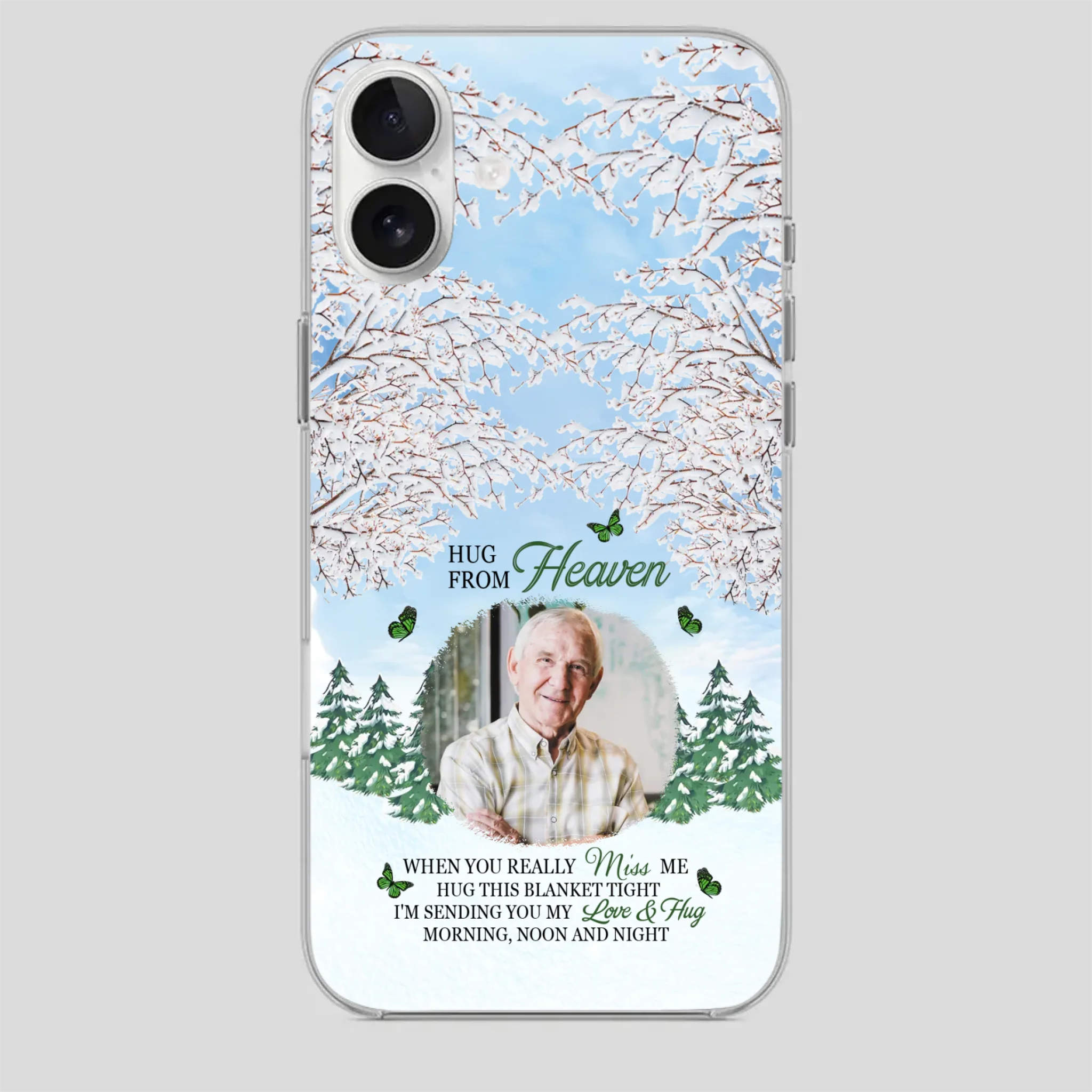Heavenly Hug Grandpa Phone Case – Personalized Memorial Gift with Green Butterflies - 89Prints