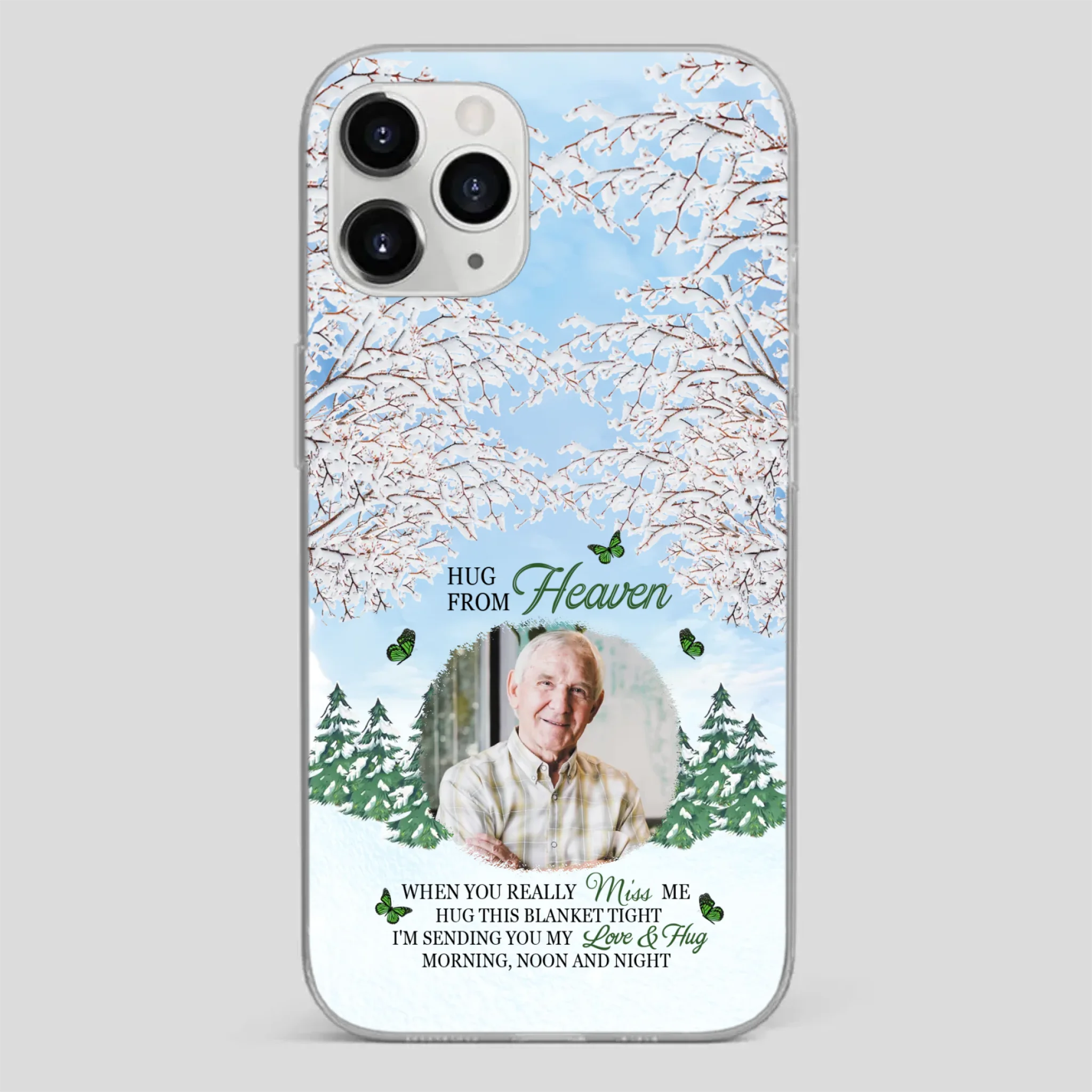 Heavenly Hug Grandpa Phone Case – Personalized Memorial Gift with Green Butterflies - 89Prints