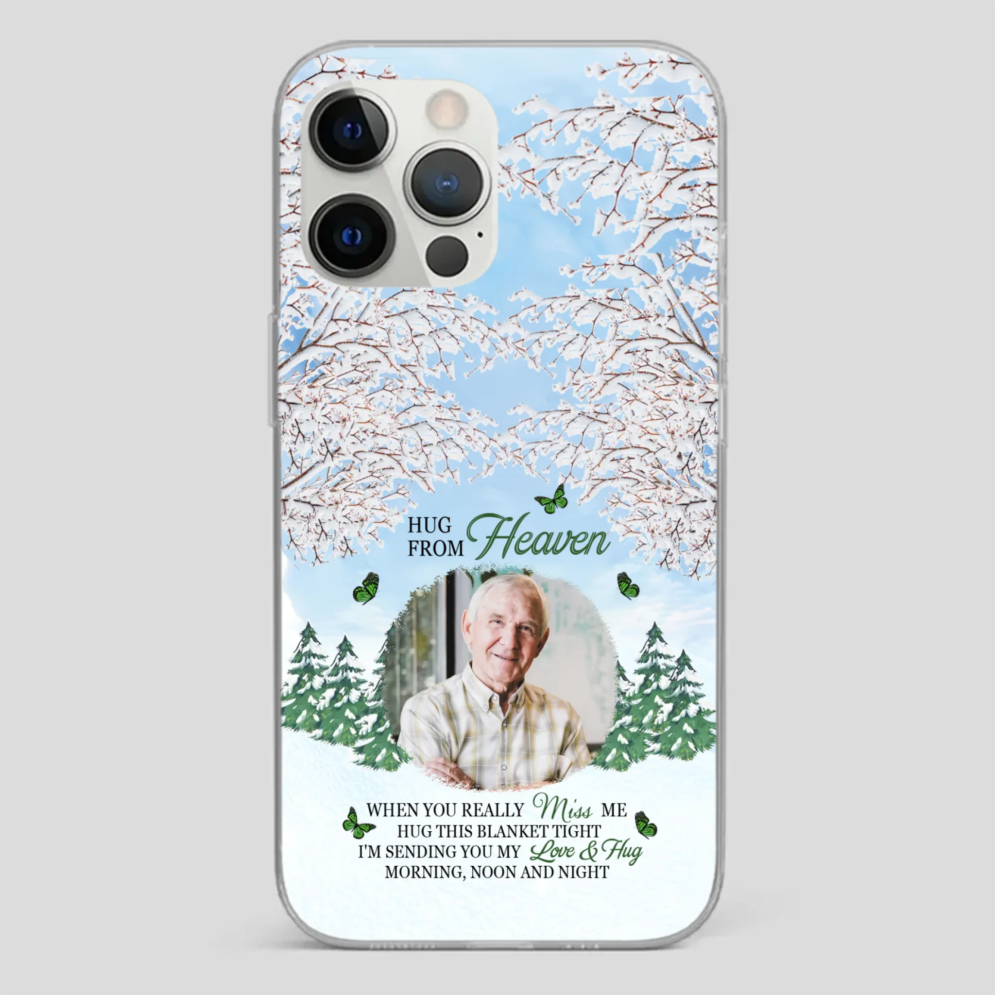 Heavenly Hug Grandpa Phone Case – Personalized Memorial Gift with Green Butterflies - 89Prints
