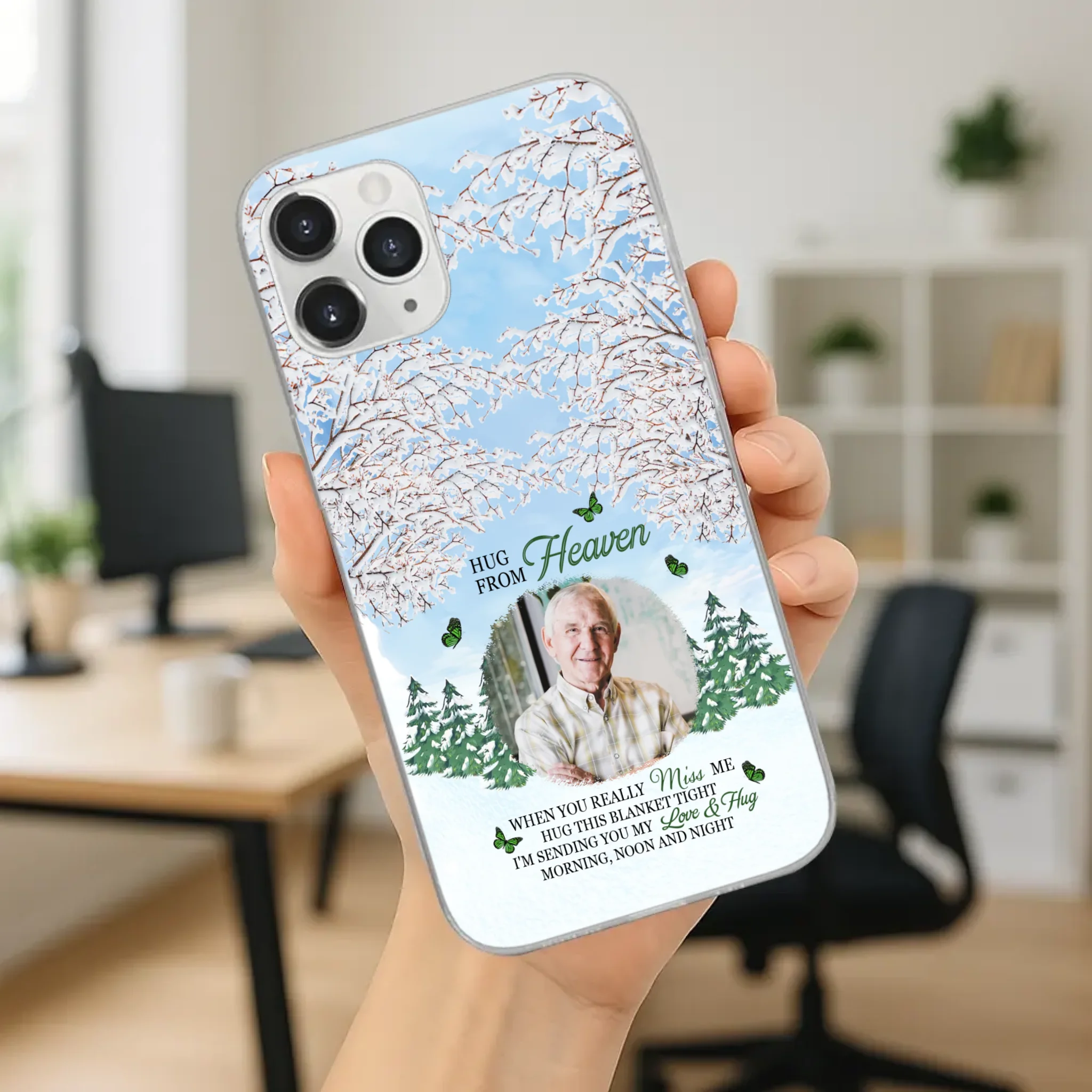 Heavenly Hug Grandpa Phone Case – Personalized Memorial Gift with Green Butterflies - 89Prints