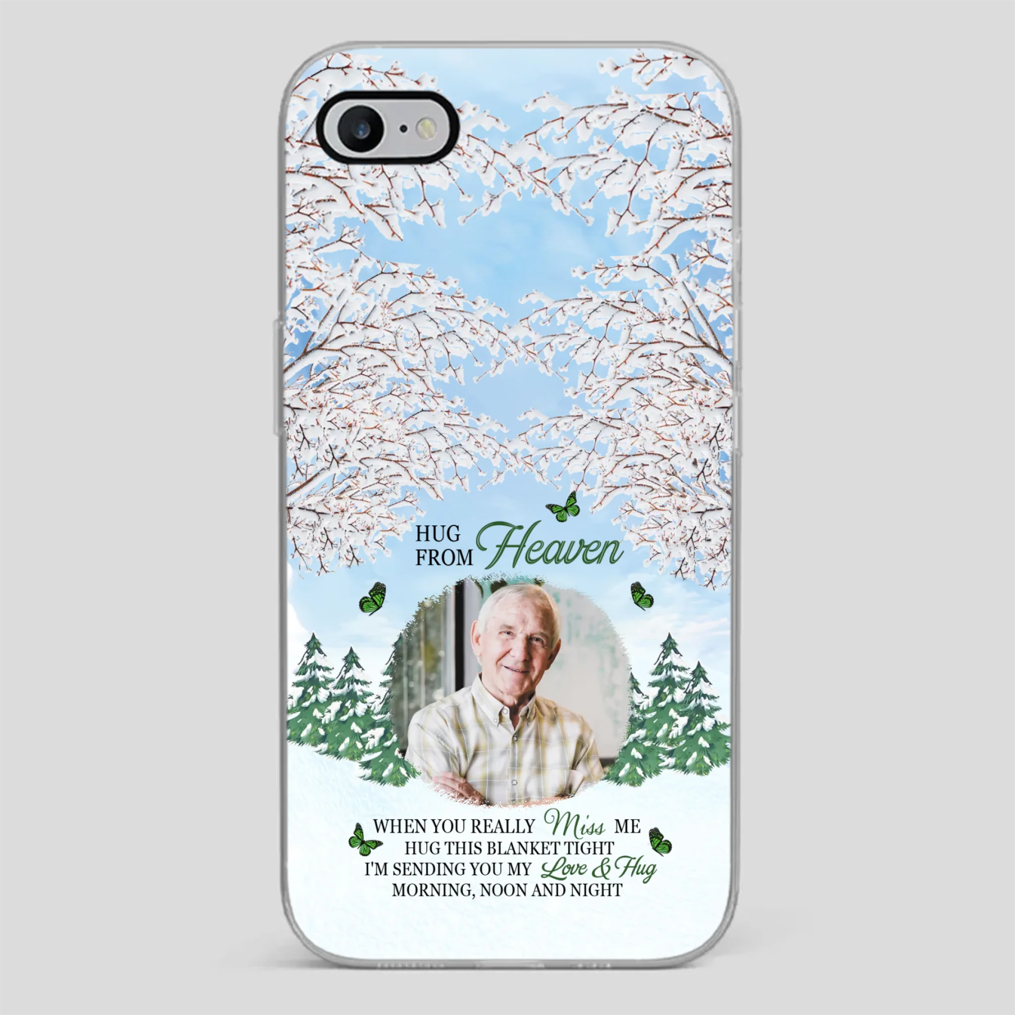 Heavenly Hug Grandpa Phone Case – Personalized Memorial Gift with Green Butterflies - 89Prints