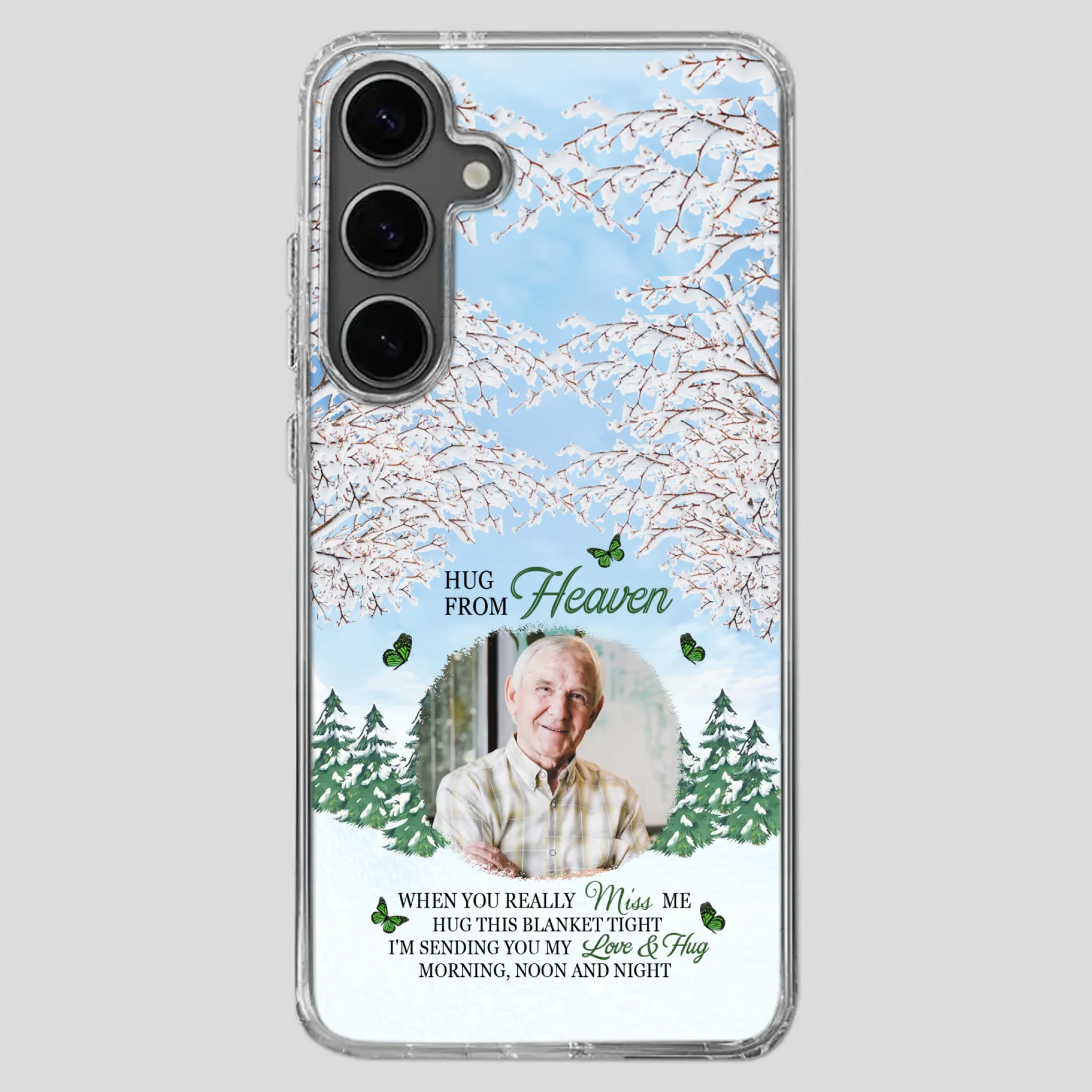 Heavenly Hug Grandpa Phone Case – Personalized Memorial Gift with Green Butterflies - 89Prints