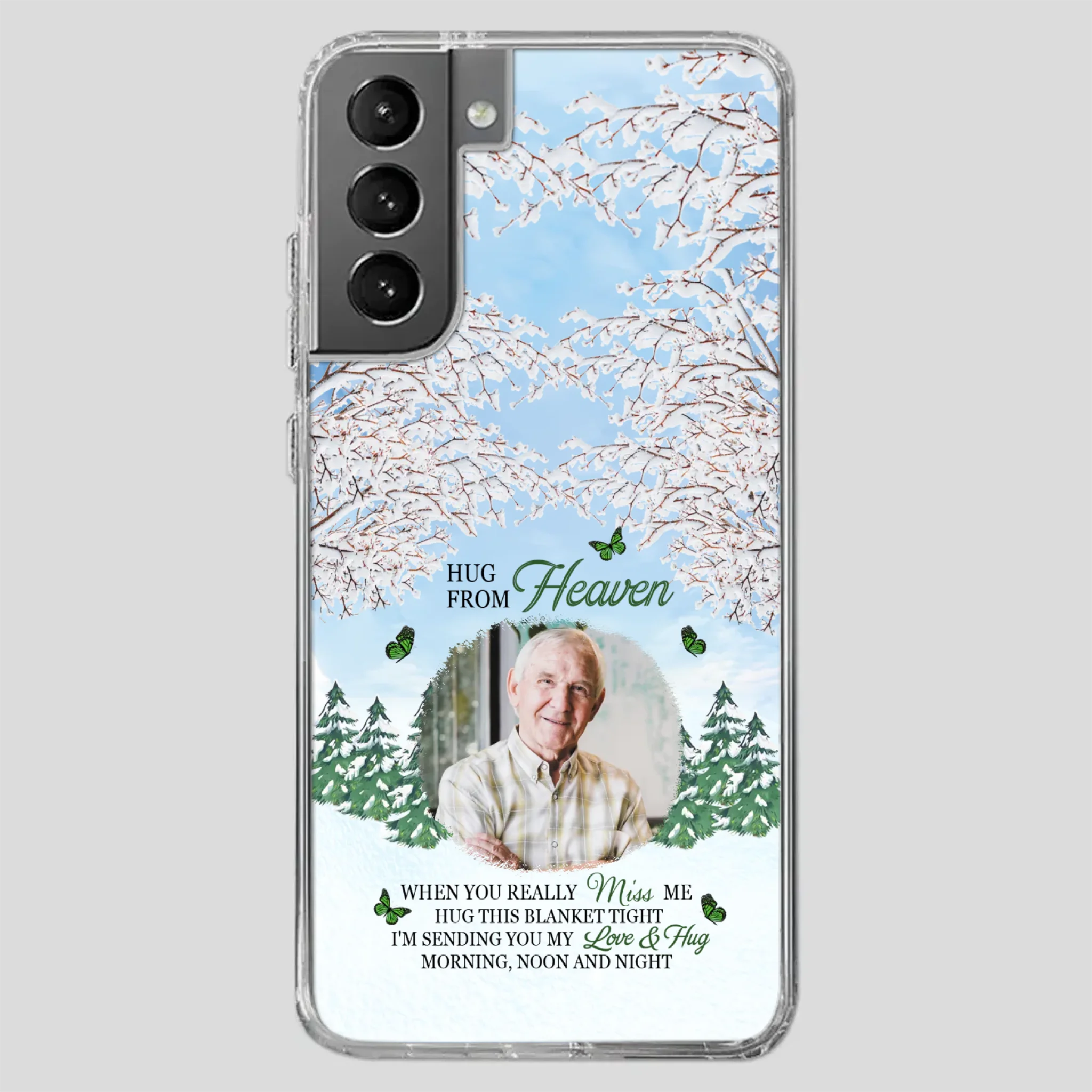Heavenly Hug Grandpa Phone Case – Personalized Memorial Gift with Green Butterflies - 89Prints