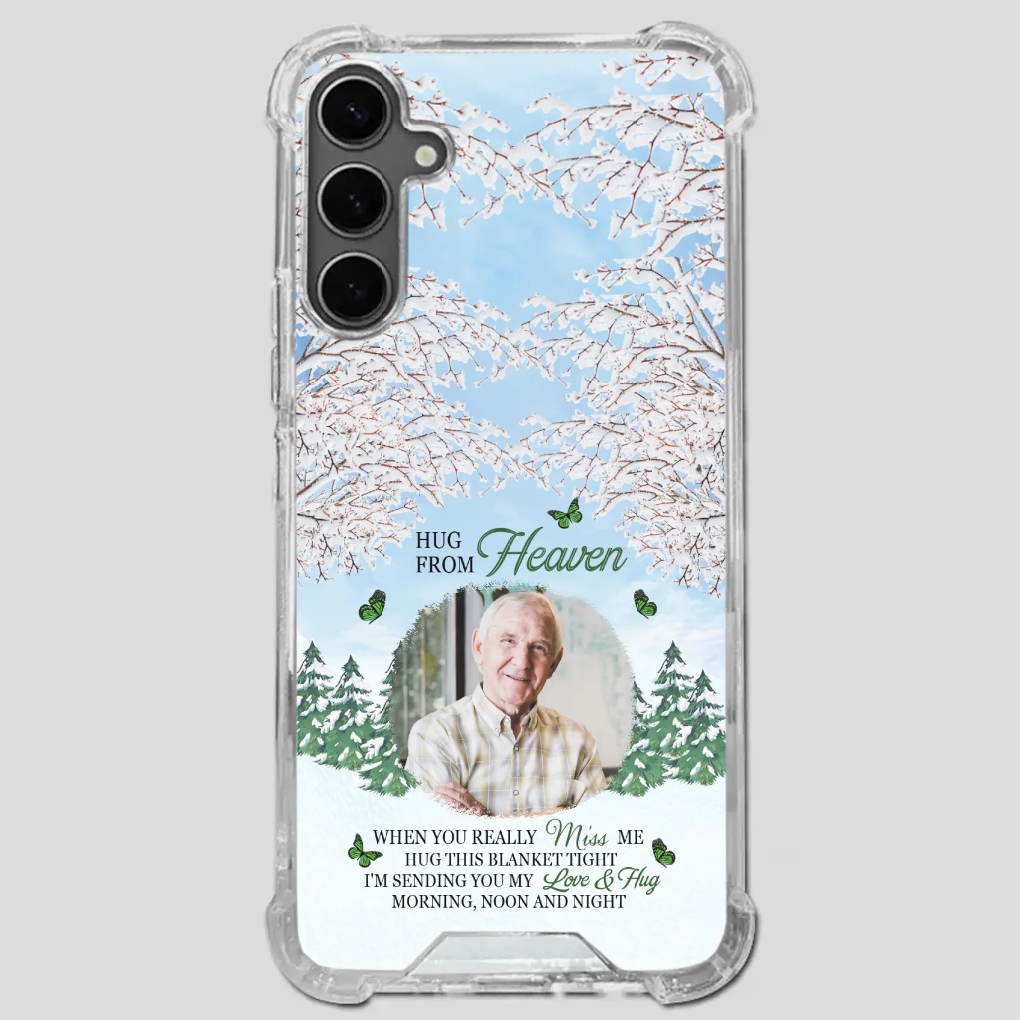 Heavenly Hug Grandpa Phone Case – Personalized Memorial Gift with Green Butterflies - 89Prints