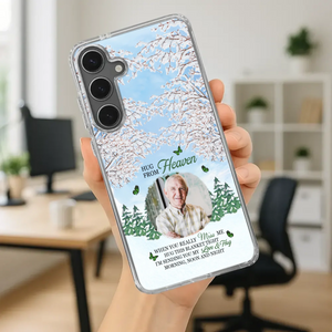 Heavenly Hug Grandpa Phone Case – Personalized Memorial Gift with Green Butterflies - 89Prints