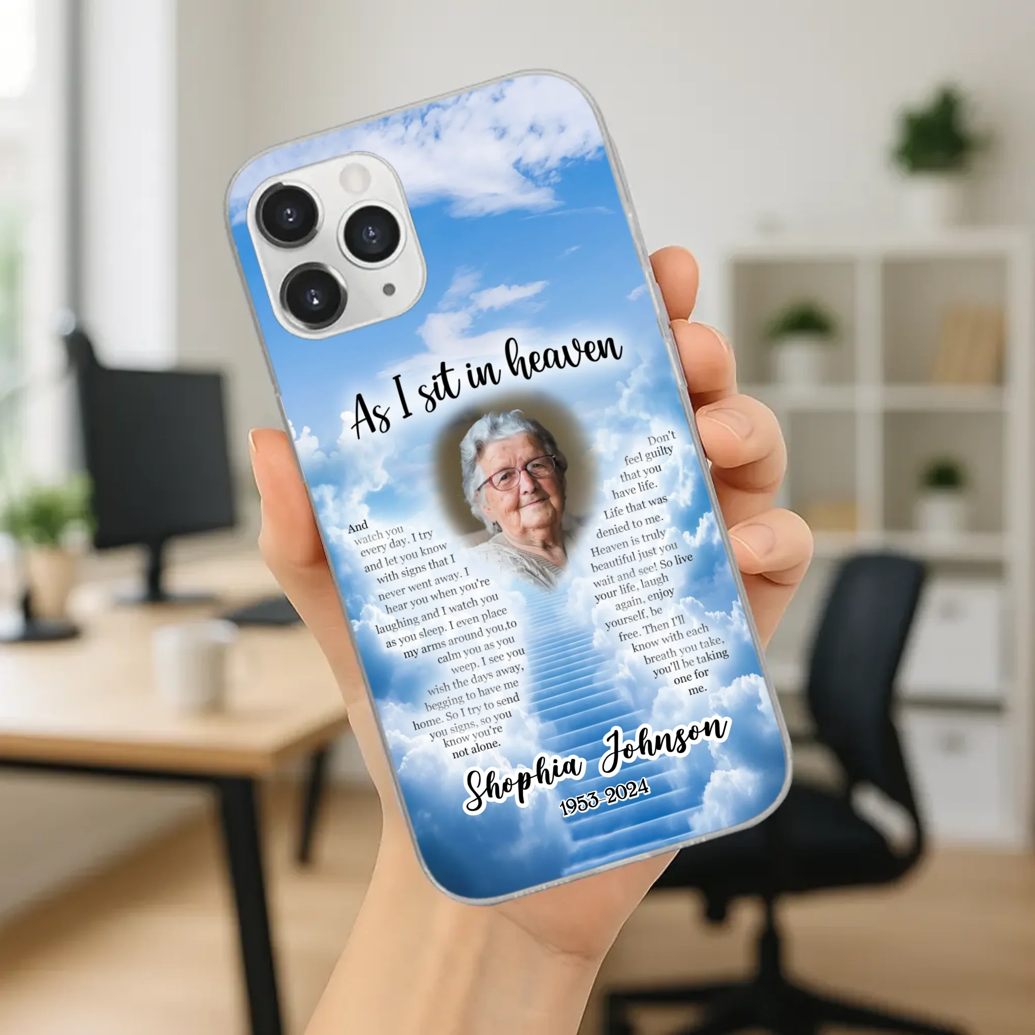 Personalized Grandpa “As I Sit In Heaven” Phone Case – A Hug From Above - 89Prints