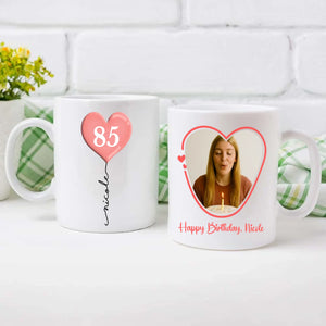 Personalized Birthday Mug – Custom Heart Balloon & Photo Cup Gift
