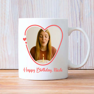 Personalized Birthday Mug – Custom Heart Balloon & Photo Cup Gift