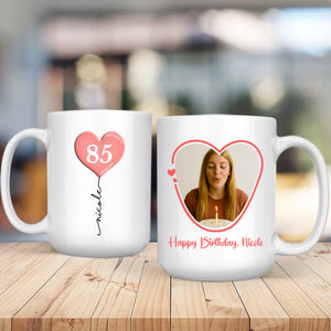 Personalized Birthday Mug – Custom Heart Balloon & Photo Cup Gift